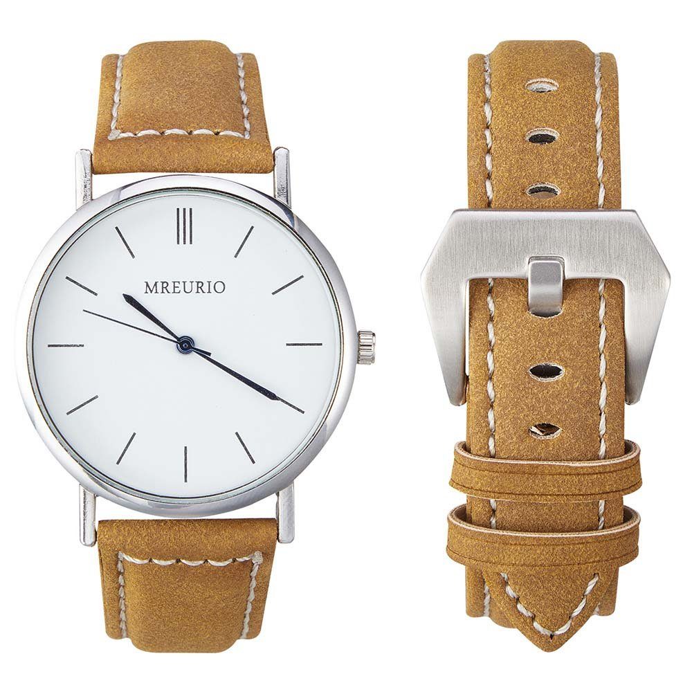 BTTO Smartwatch-Armband Leder Uhrenarmband mit Edelstahl Silber Schnalle, Armband für Uhren, Ersatzarmband 18mm 20mm 22mm 24mm Gelb | Uhrenarmbänder