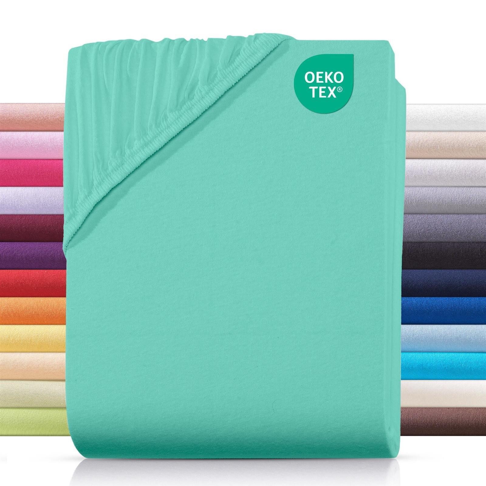 Carpe Sonno Spannbettlaken Jersey 90x200 100x200 120x200 140x200 160x200 180x200 200x200 70x140, Jersey, Gummizug: rundum, (1 Stück), 100% Baumwolle Spannbettlaken 100x200 Spannbetttuch Mint