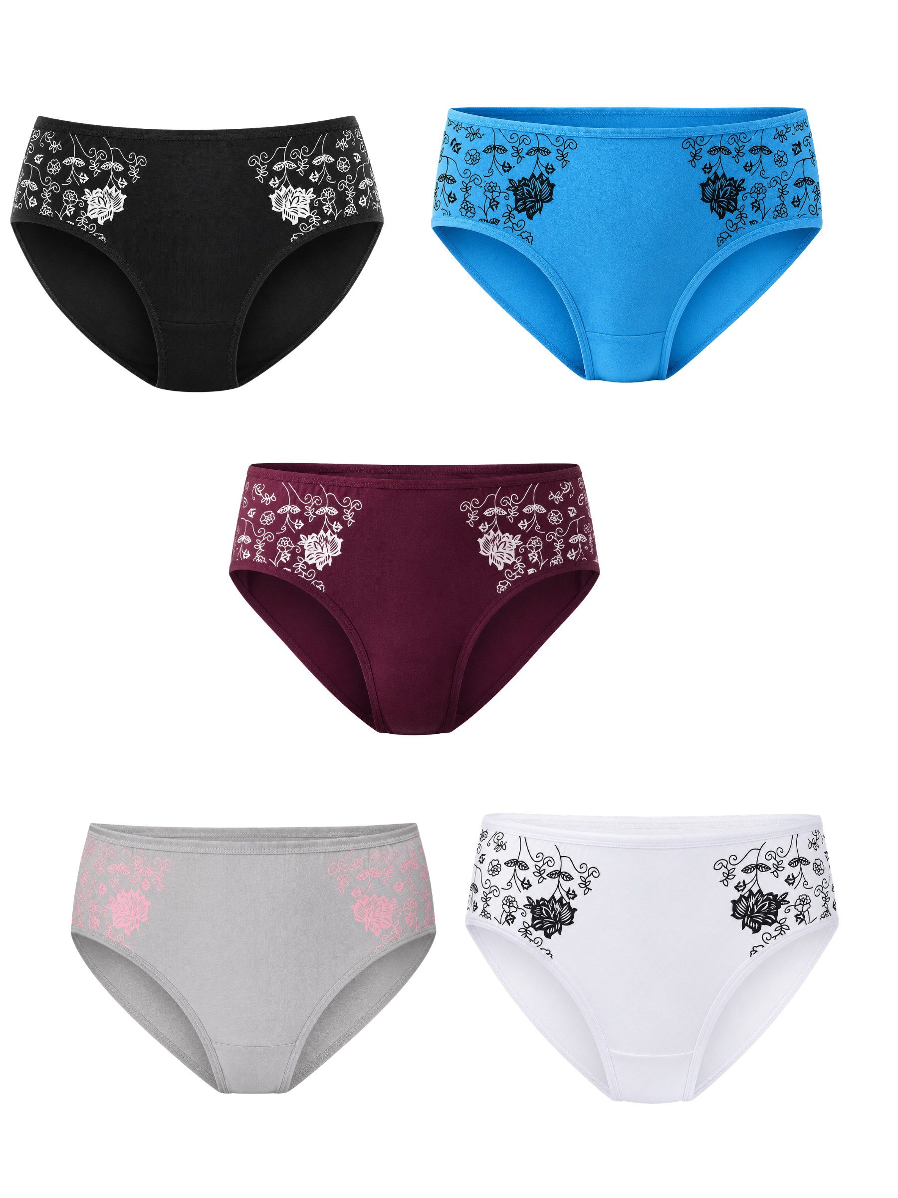 Slip Damenslips aus Baumwollmix mit floralem Muster, Unterhosen im Mehrpack