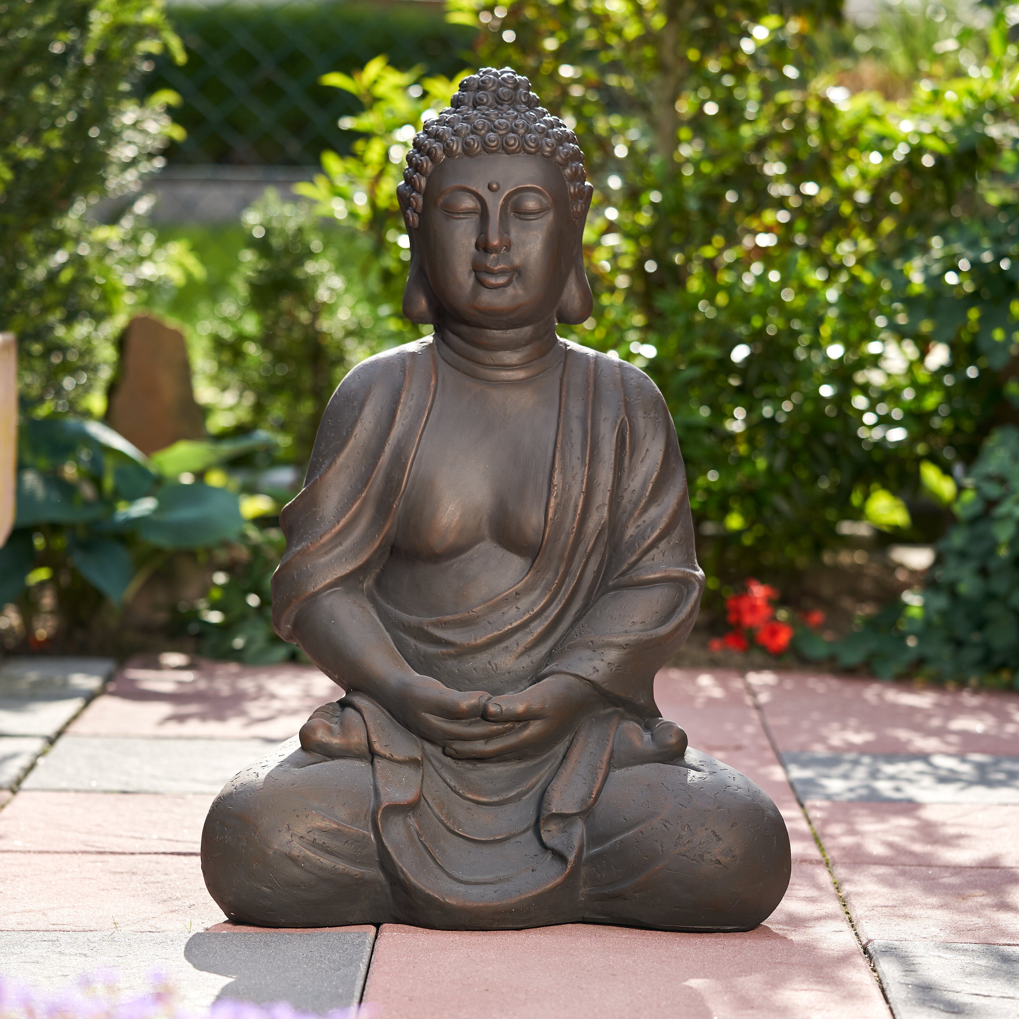 NEUSTEIN Buddhafigur 70 Buddha Steinfigur-Optik Steinoptik XXXL sitzend cm Deko Großer Figur Feng Shui Garten dunkelbraun Skulptur