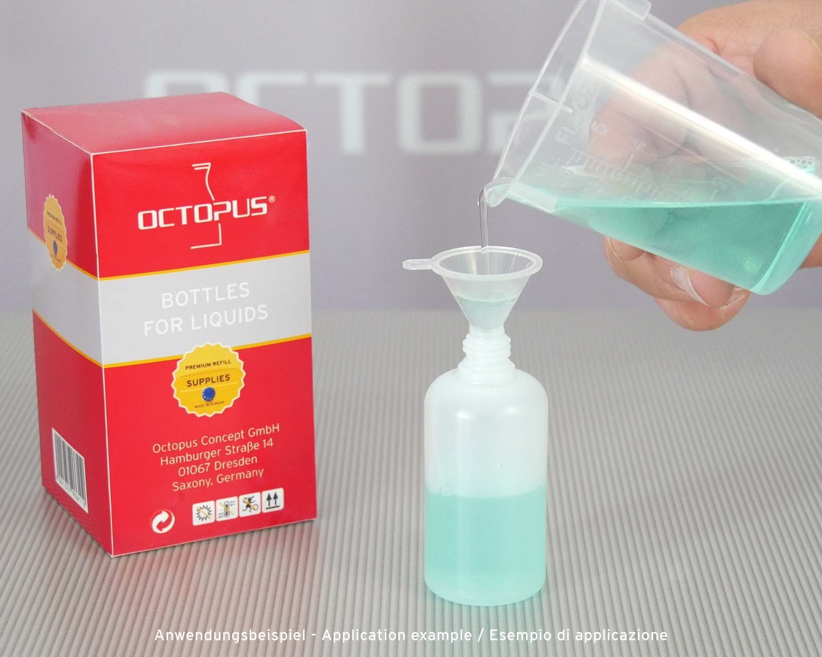 OCTOPUS Kanister 10 Plastikflaschen 100ml LDPE, G14, Tropfeinsatz mit Zubehör (10 St)