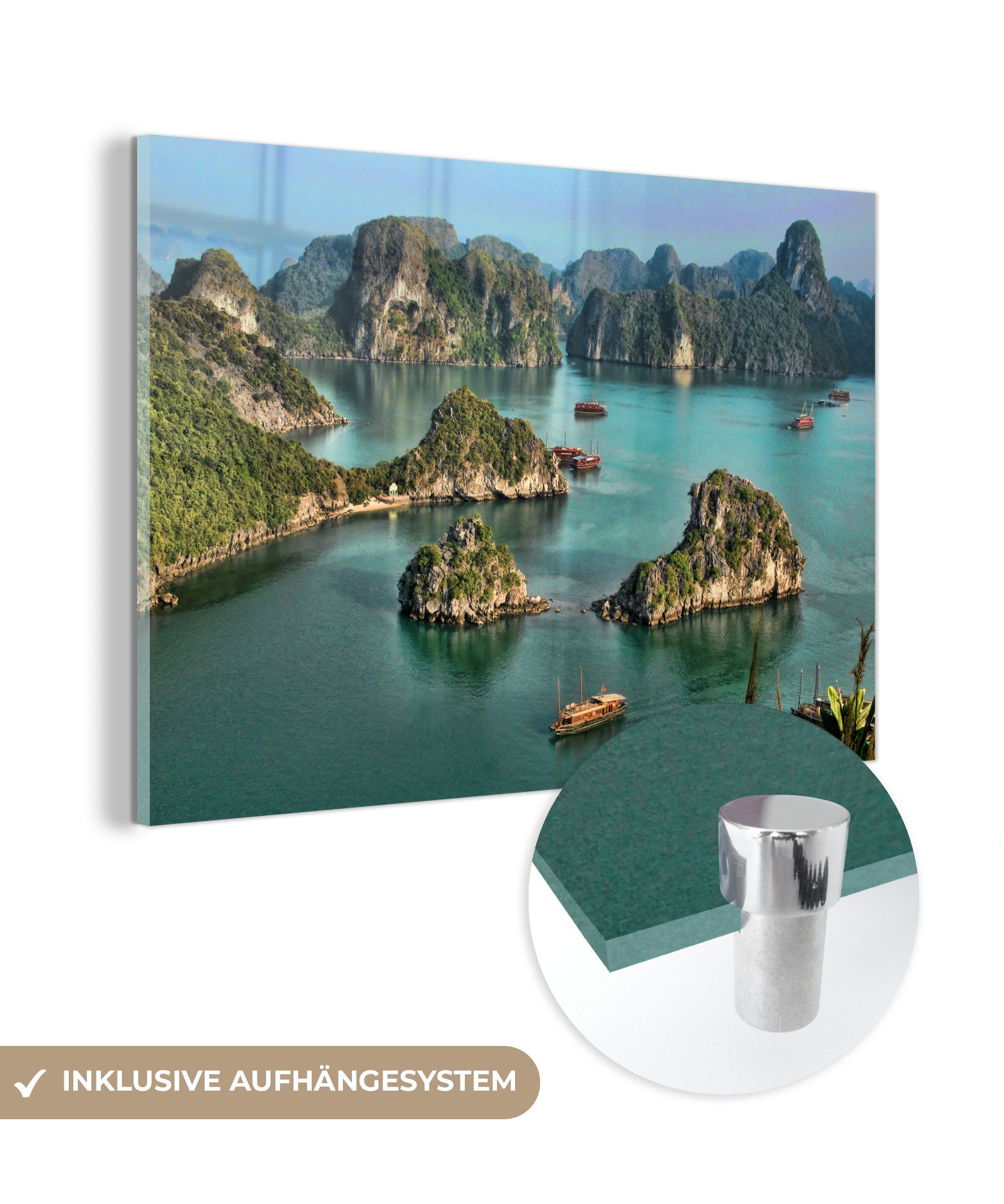 MuchoWow Acrylglasbild Luftaufnahme der Halong-Bucht, (1 St), Acrylglasbilder Wohnzimmer & Schlafzimmer