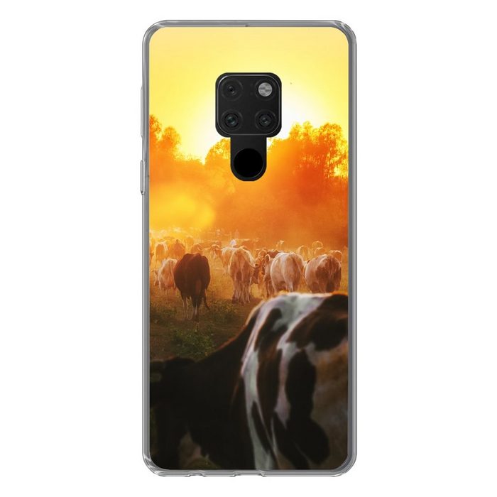 MuchoWow Handyhülle Kühe - Sonnenuntergang - Wiese - Tiere Phone Case Handyhülle Huawei Mate 20 Silikon Schutzhülle