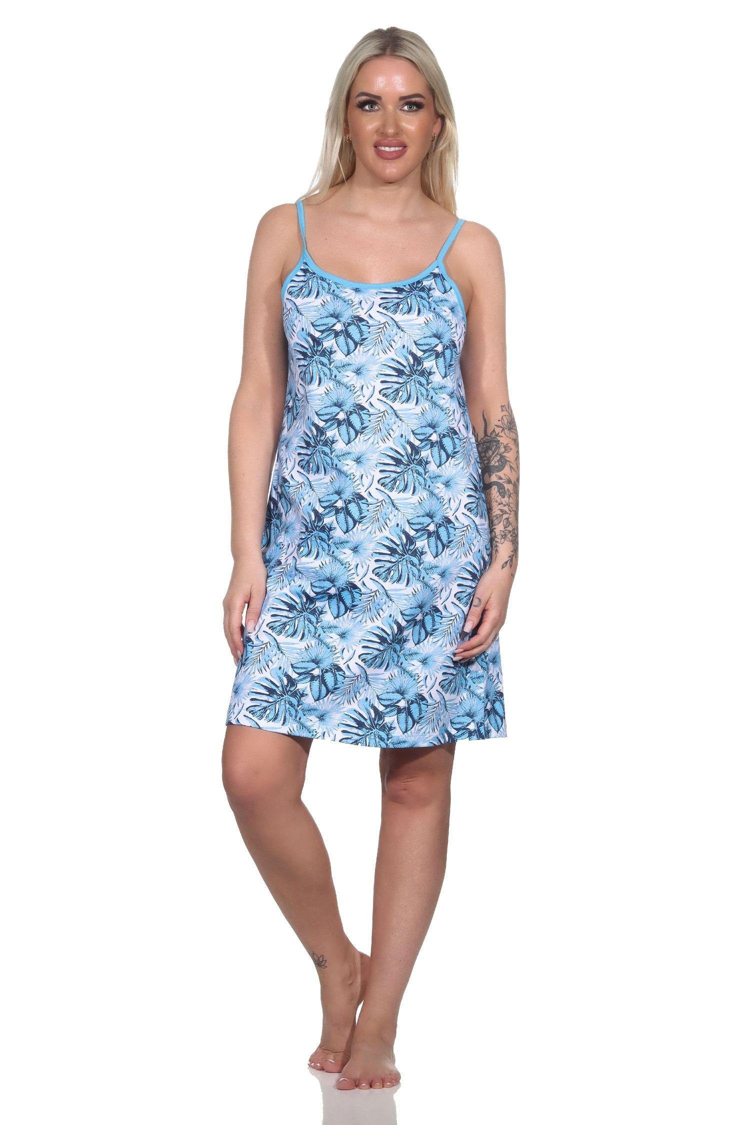 Normann Nachthemd Ärmelloses Damen Spaghetti Träger Nachthemd in floralem Print blau