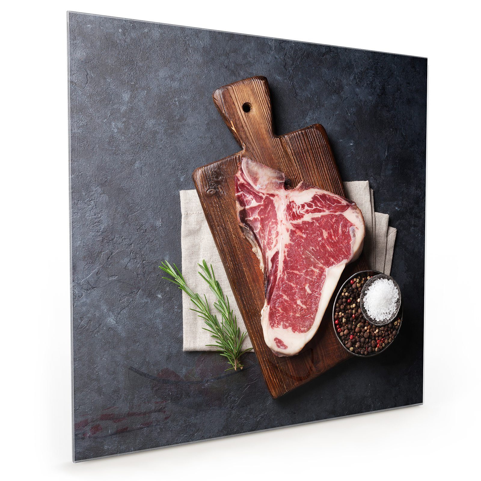 Primedeco Küchenrückwand Küchenrückwand Spritzschutz Glas mit Motiv Rohes T-Bone Steak