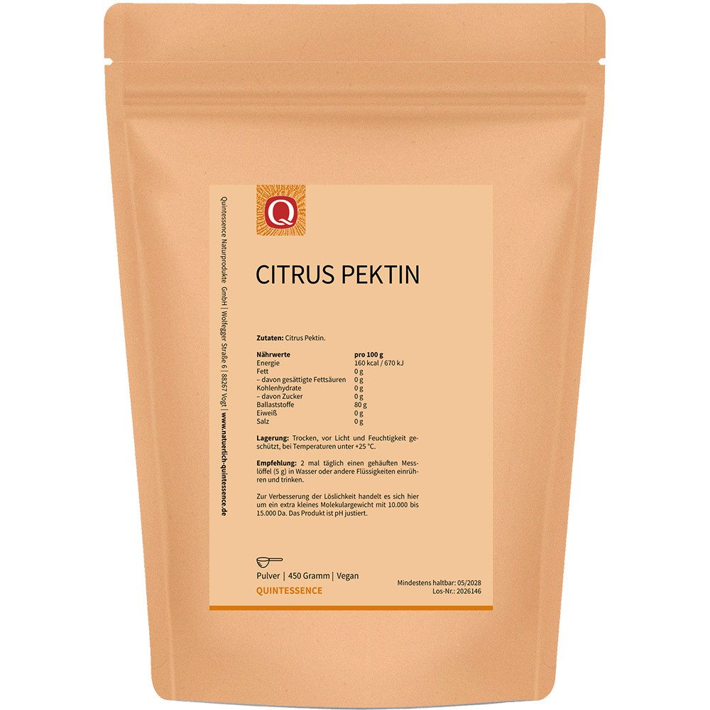 Quintessence Citrus Pektin – natürlicher Ballaststoff aus Zitrusschalen - vegan Pulver, 450 g, 450g Pulver - Citrus Pektin – Hochwertige Premiumqualität