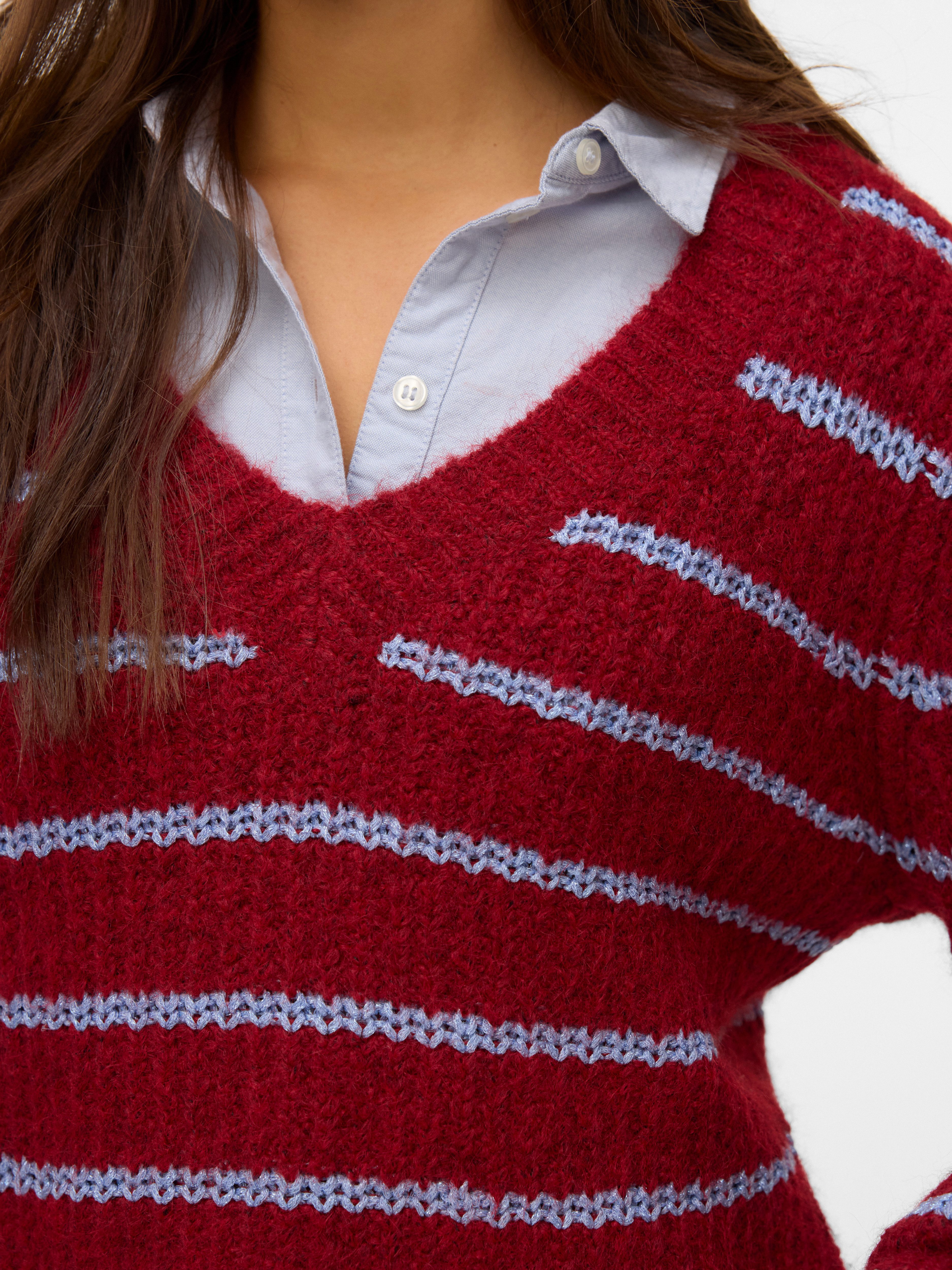 Vero Moda V-Ausschnitt-Pullover VMAWESOME SHINE LS V-NCK STRIPE PULL BOO mit Glitzer-Effekt