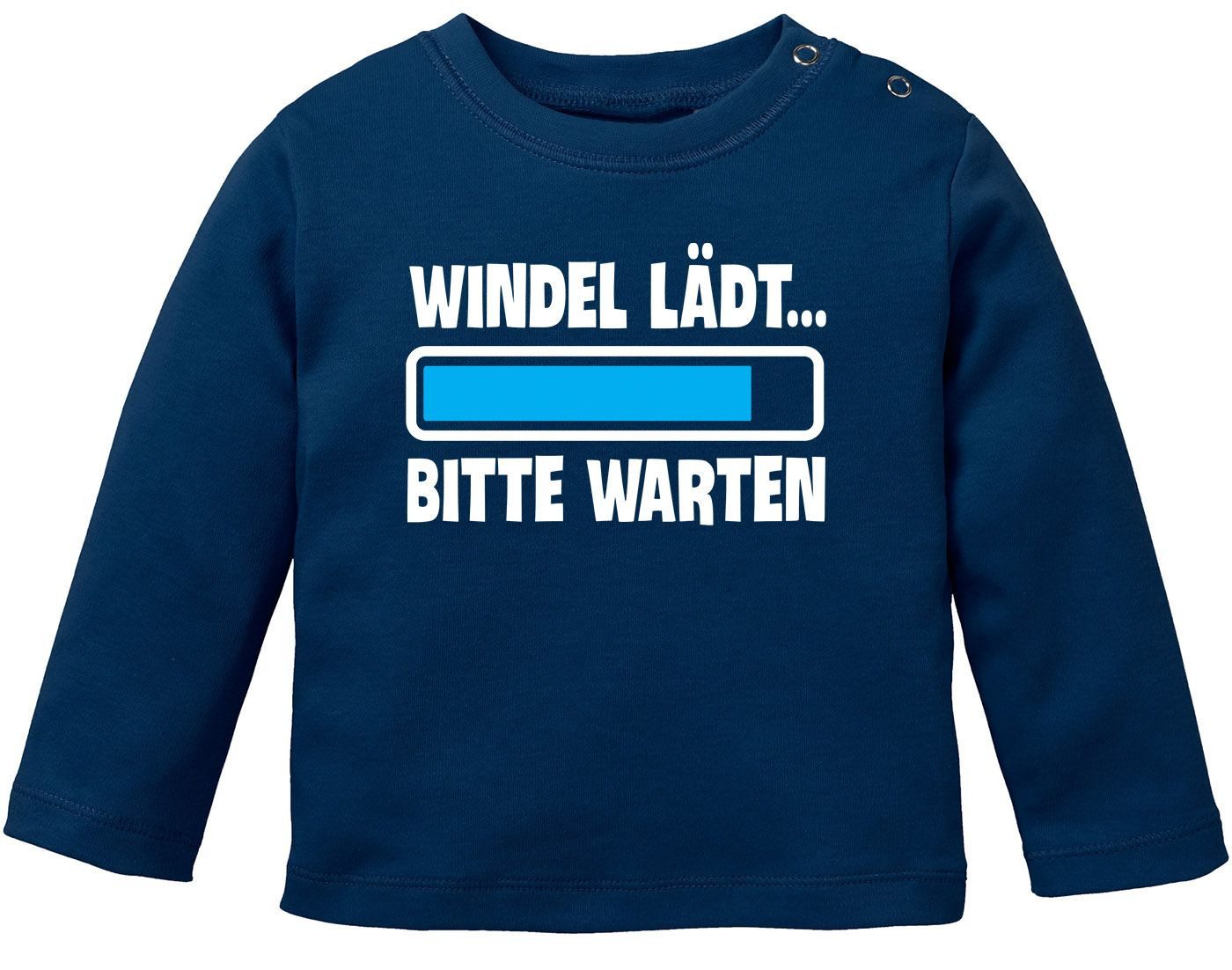 Rundhalsshirt Baby Langarmshirt Babyshirt Windel lädt bitte warten Spruch lustig