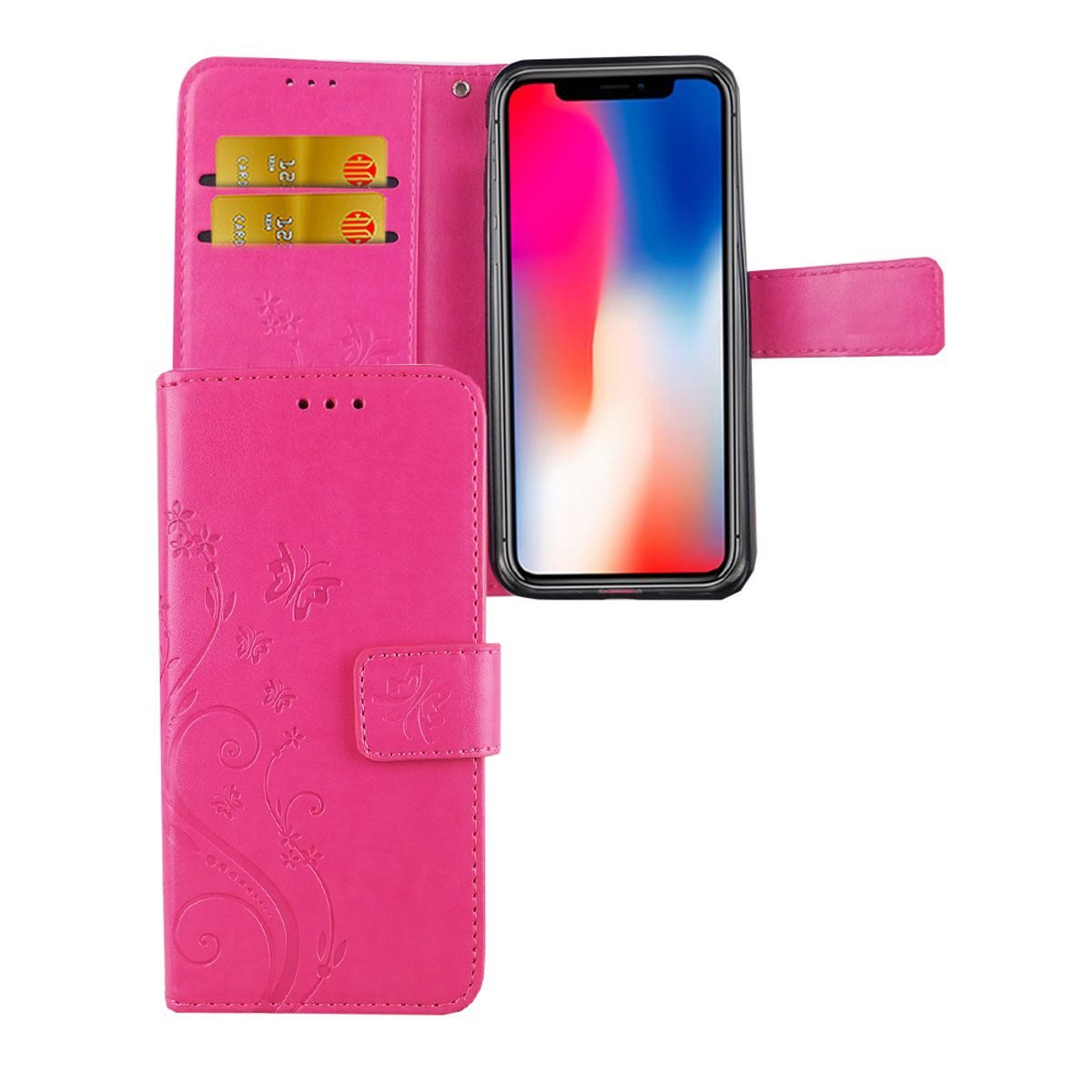 König Design Handyhülle Apple iPhone X, Apple iPhone X / iPhone XS Handyhülle Bookcover Rosa