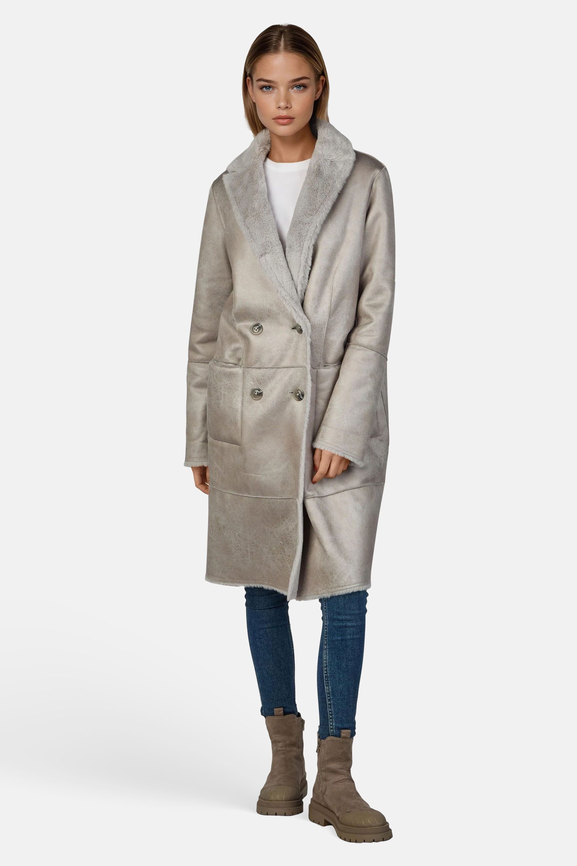 White Label Langmantel Wendemantel aus Polarskin-Imitat