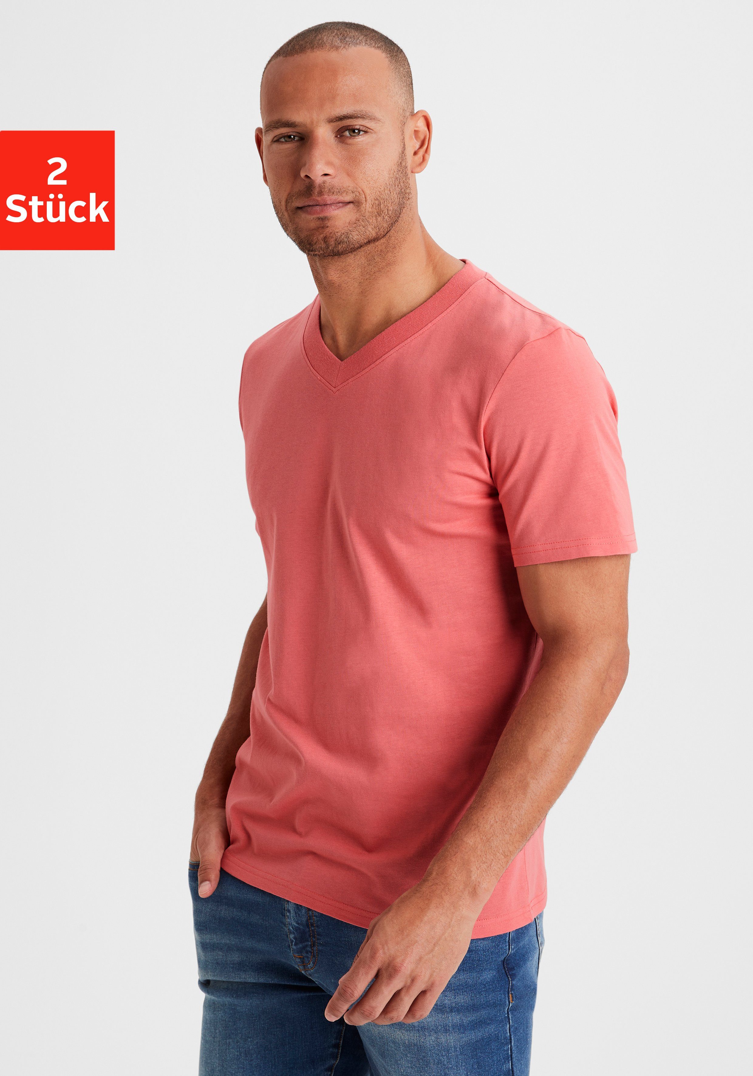 KangaROOS T-Shirt "Regular Fit,", (2er-Pack), Freizeitshirt mit Kurzarm, V- günstig online kaufen