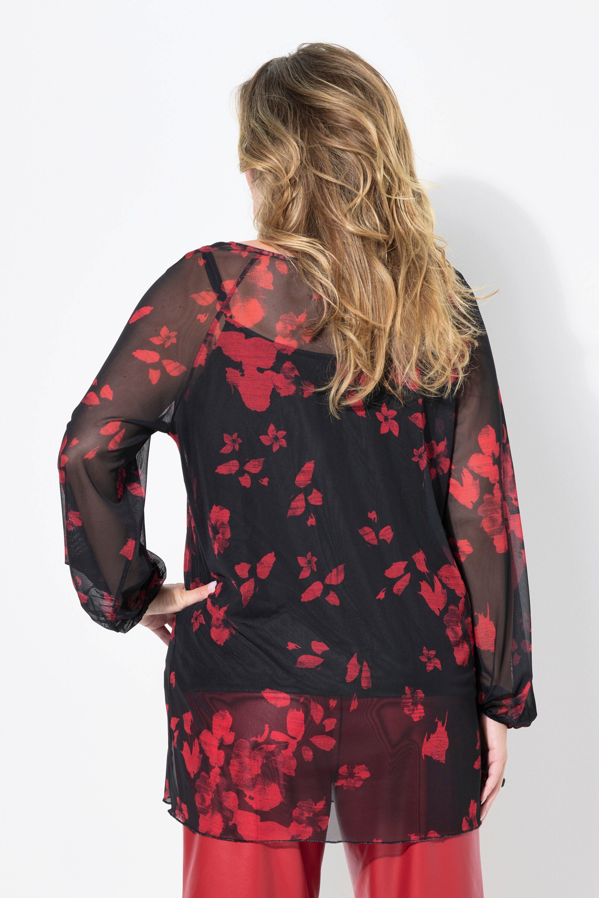 MIAMODA Longbluse Bluse Mesh floraler Print weiter Langarm