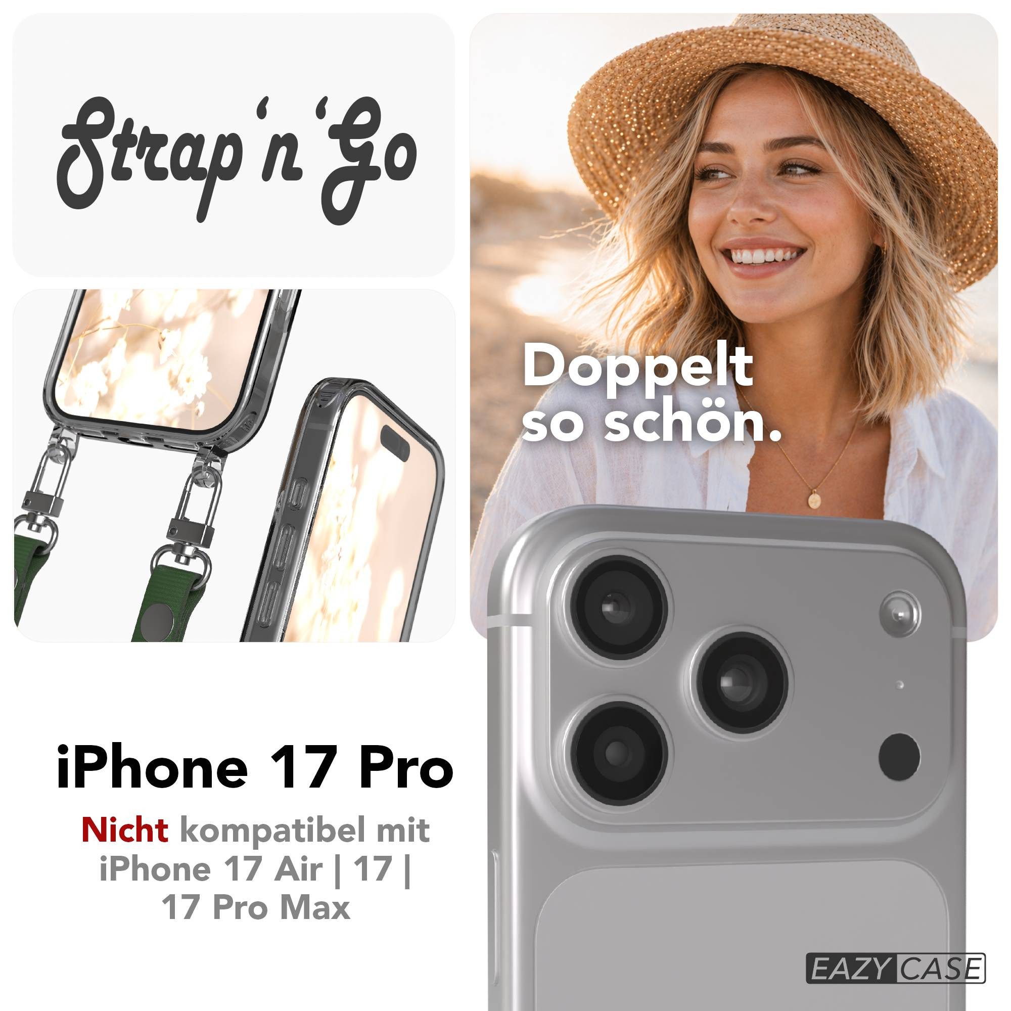 EAZY CASE Handykette für Apple iPhone 17 Pro Handyhülle mit Handyband magnetisch, Handykordel in Dunkelgrün mit Magnetband für Hüllen mit 2x2 Löchern