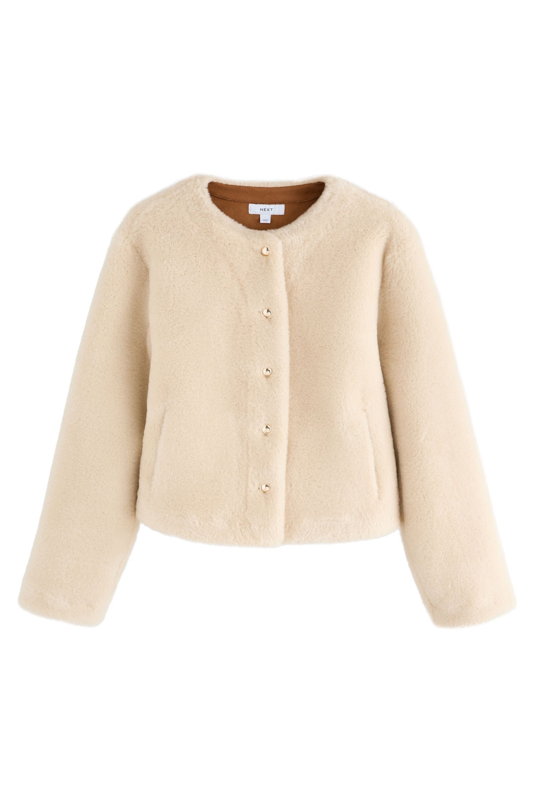 Next Fellimitatjacke Kragenlose Jacke aus Kunstfell (1-St) günstig online kaufen