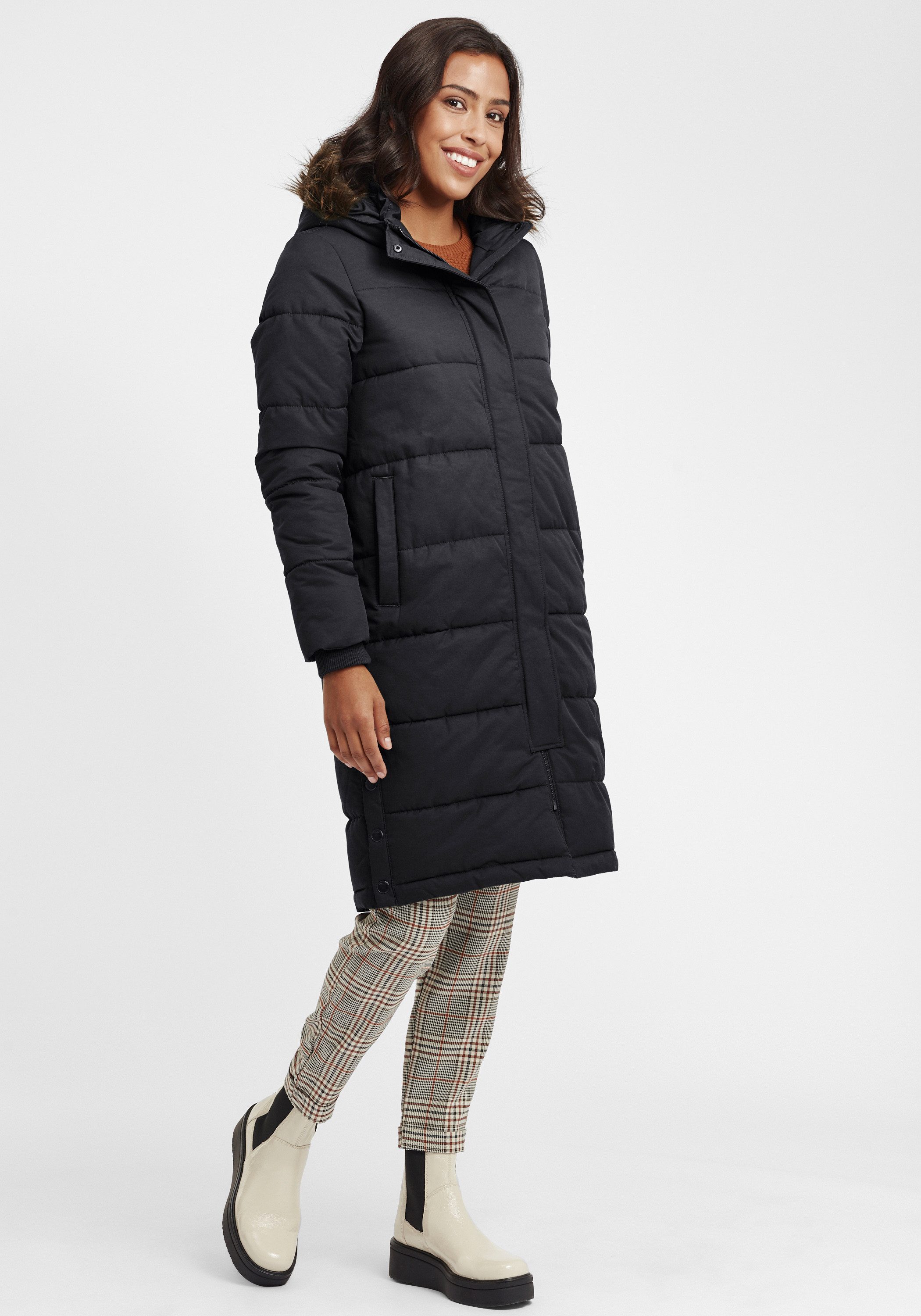 OXMO Steppmantel OXWaleska Steppjacke Parka mit Kapuze und Knopf-Details