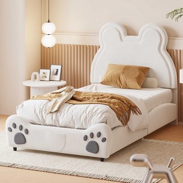 BlingBin Kinderbett Polsterbett (90 x 200 cm, weiße), Bärenform, Hautfreundlicher Samtstoff, mit einer Seitentasche am Bett