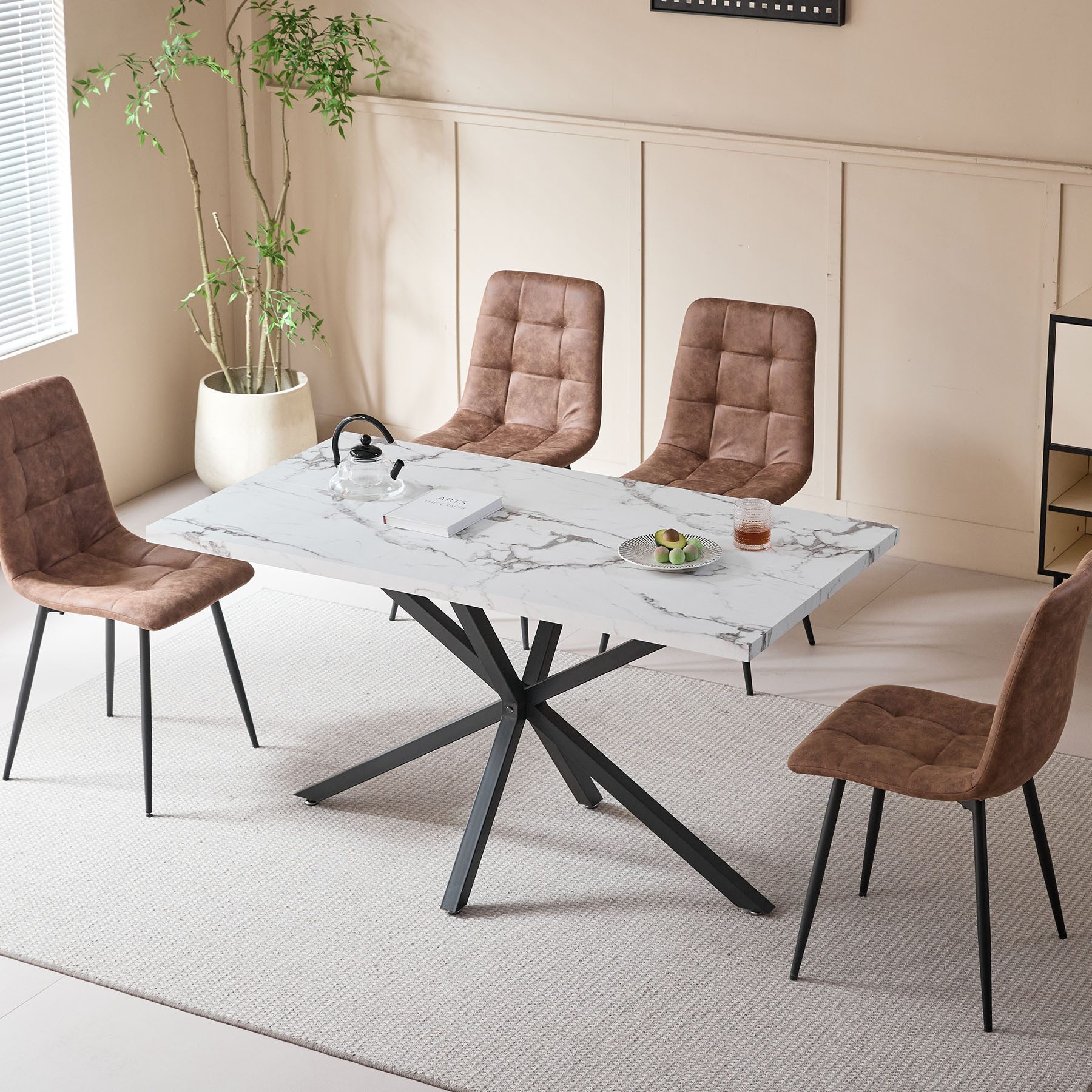 GrandCA HOME Esstisch Küchen-Esstisch im nordischen Stil — Holzmaserung-Optik (1-St), MDF-Material, 140 x 80 cm