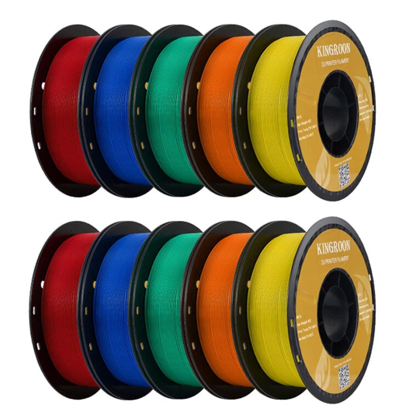 KINGROON Filament 3D-Drucker PETG Filament 1,75mm, 10kg, 5 Farben 3D-Druckmaterialien Hohe Festigkeit, Einfach zu Drucken