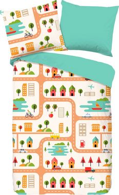 Kinderbettwäsche Roadmap, good morning, Renforcé, 2 teilig, mit Stadt-Motiv