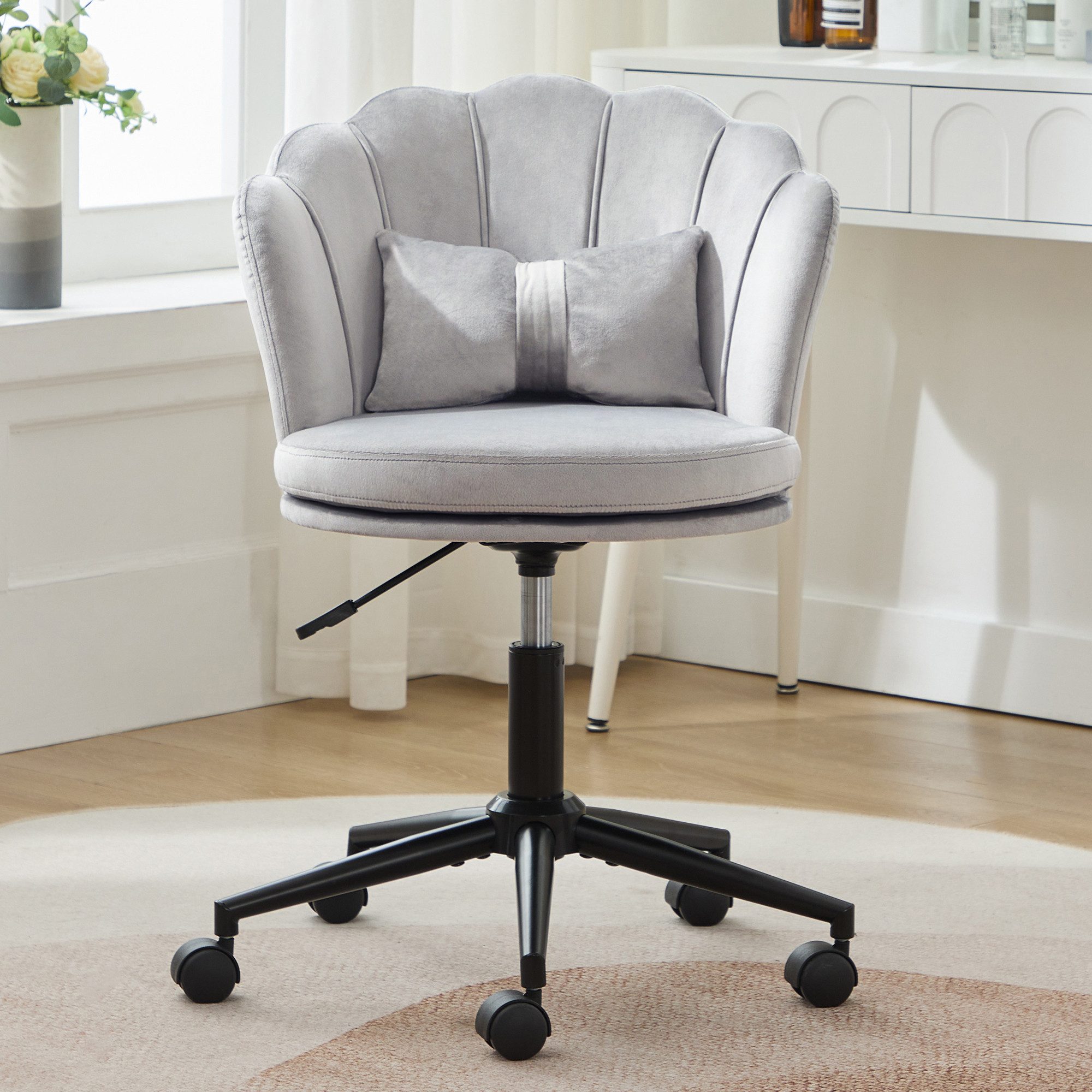 OKWISH Drehstuhl höhenverstellbar, mit weiches Sitzkissen (Ankleidestuhl, Bürostuhl, 1 St), blütenblattförmige Rückenlehne, schmetterlingsförmiges Lendenkissen