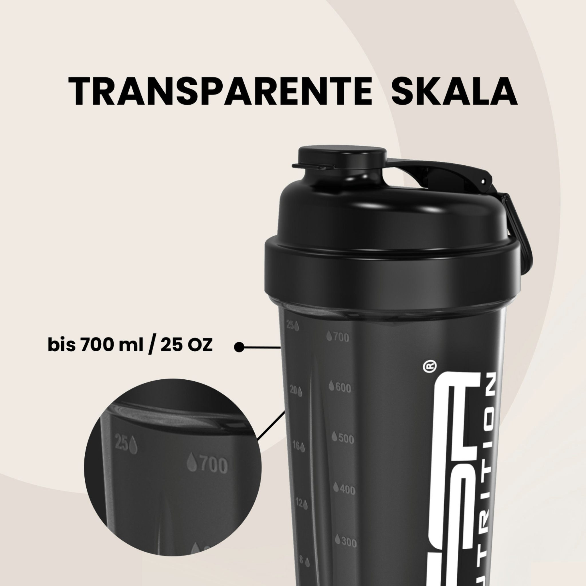 FSA NUTRITION Protein Shaker Premium Trinkflasche für Sport, Shaker mit Messmarkierungen, Mischkugel – Bild 3 von 5