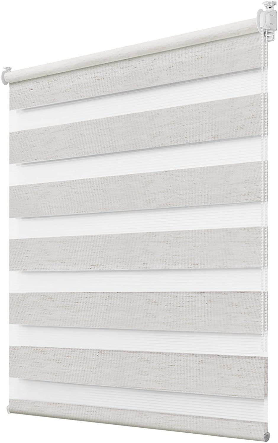 Doppelrollo Fensterrollos Ohne Bohren, Vkele, 130cm/160cm, klemmfix,klemmträger, Sonnenschutz, Lichtdurchlässig und Verdunkelnd. Beige