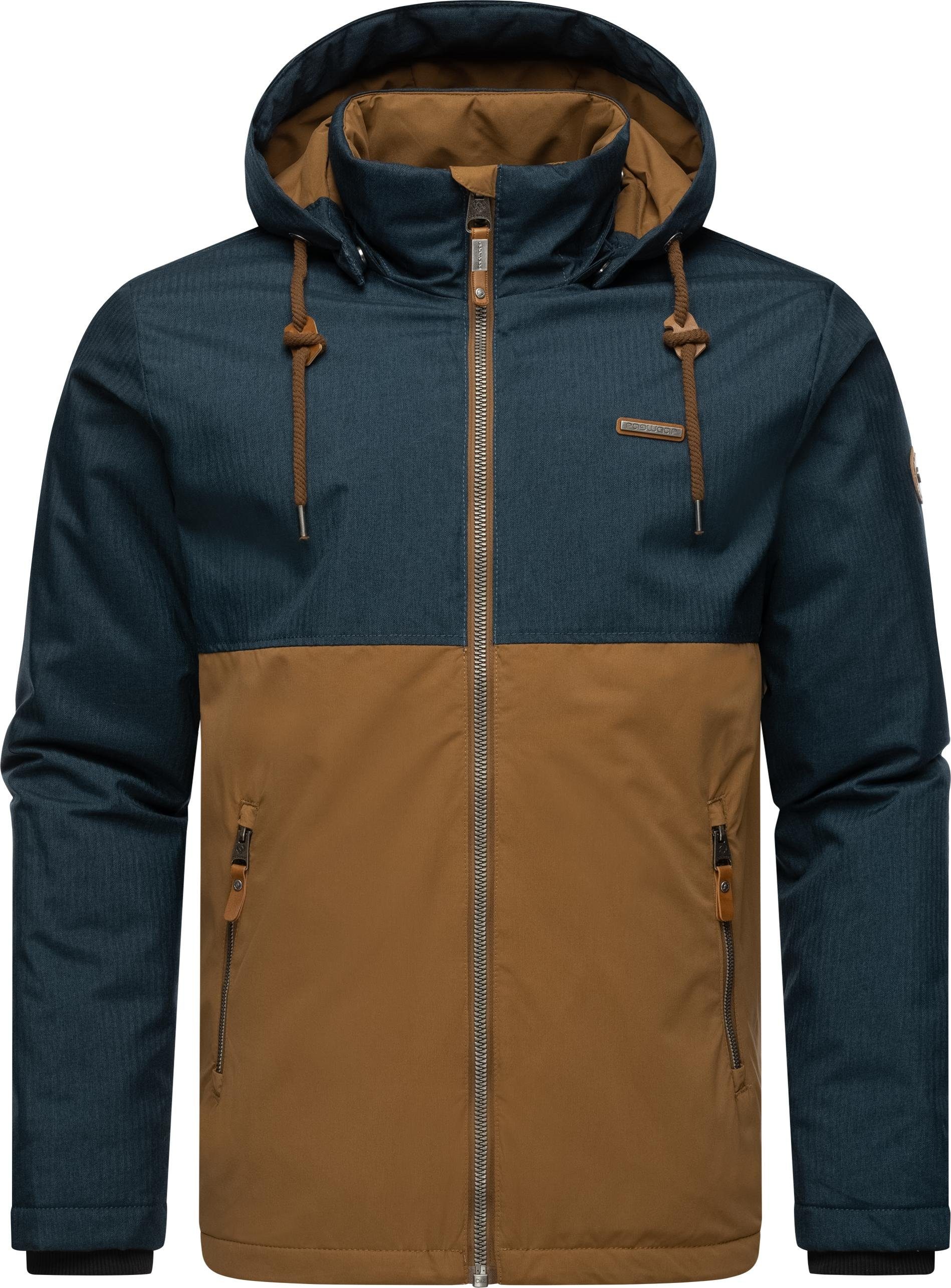 Ragwear Outdoorjacke Roens Stylische Herren Übergangsjacke mit abnehmbarer Kapuze braun