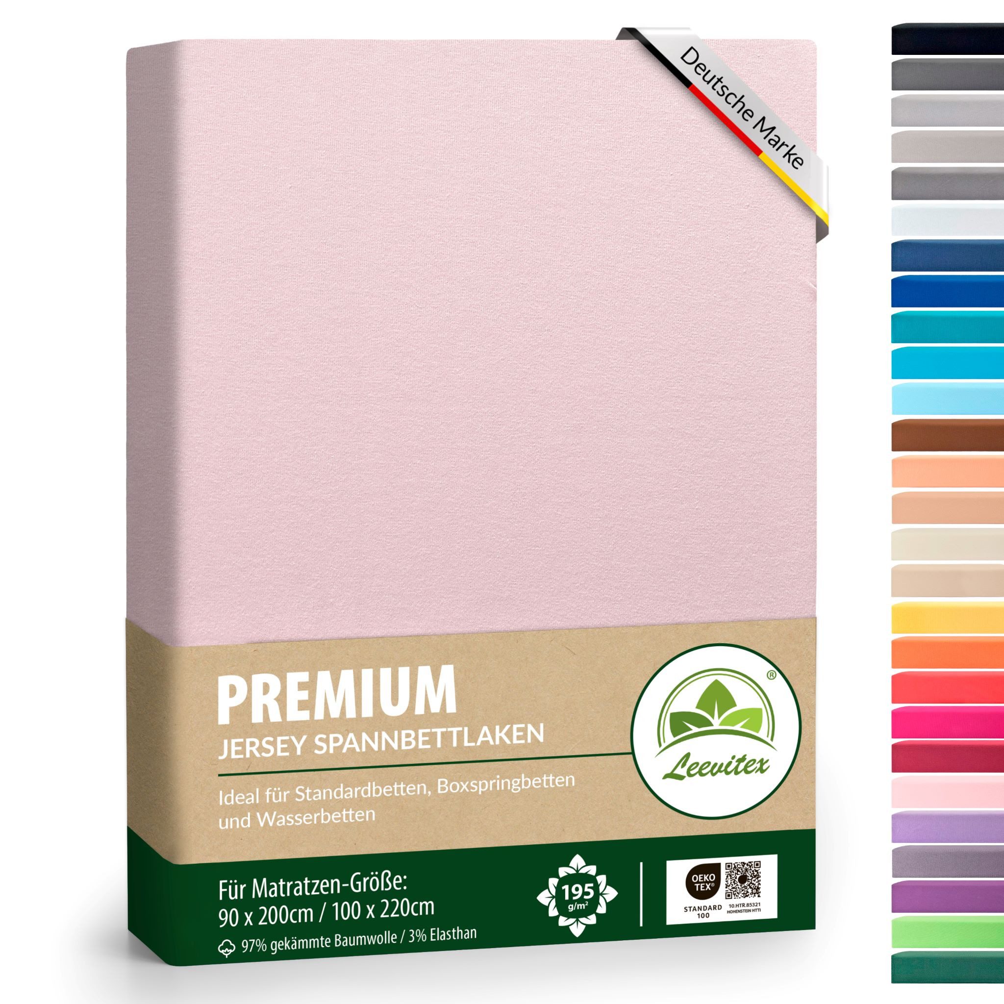 leevitex® Spannbettlaken Premium, verschiedene Größen, Stoffgewicht 195 g/m², 40 cm Steghöhe, Jersey-Elasthan, Gummizug: rundum, (1 Stück), verschiedene Farben, OEKO-TEX® STANDARD 100 zertifiziert