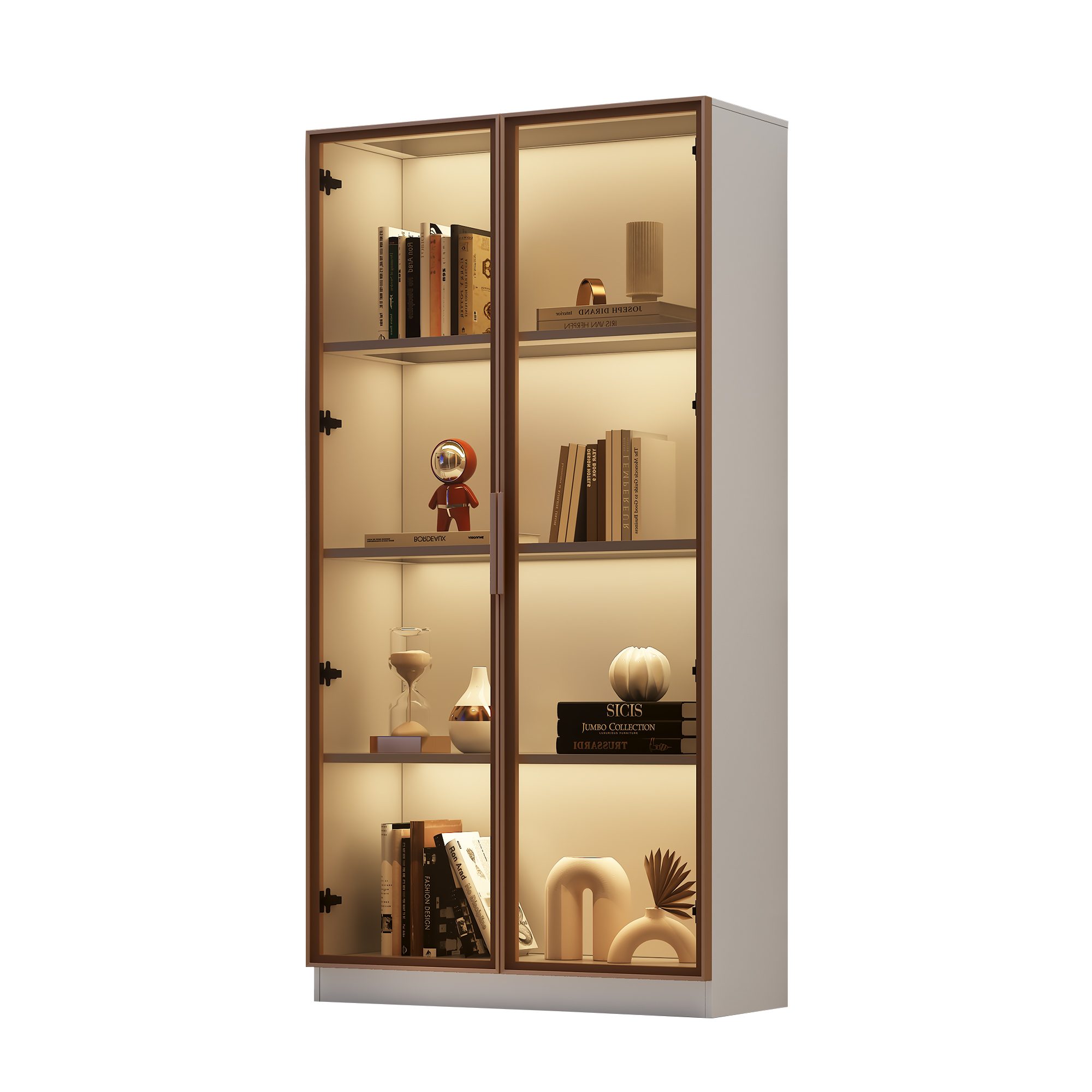 MODFU Standvitrine Doppeltürige Glasvitrine (1-St) mit 16-farbiger LED-Beleuchtung, beweglichen Einlegeböden, 80*40*160cm