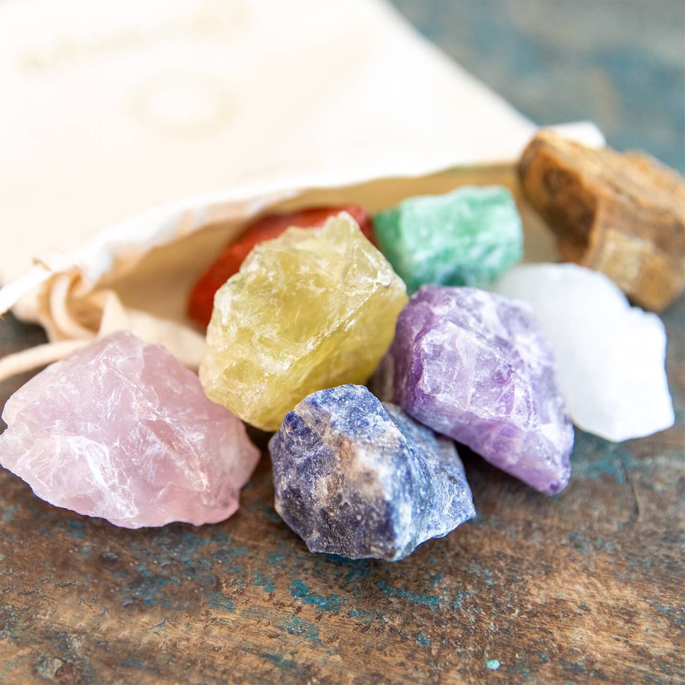 DIVASYA Mineralstein Chakra Steine im Set: Echte Chakra Rohsteine, (Rohstein / naturbelassen), Jasper, Tiger Eye, Citrine, Quartz, Sodalite, Amethyst, Quartz – Bild 2 von 5