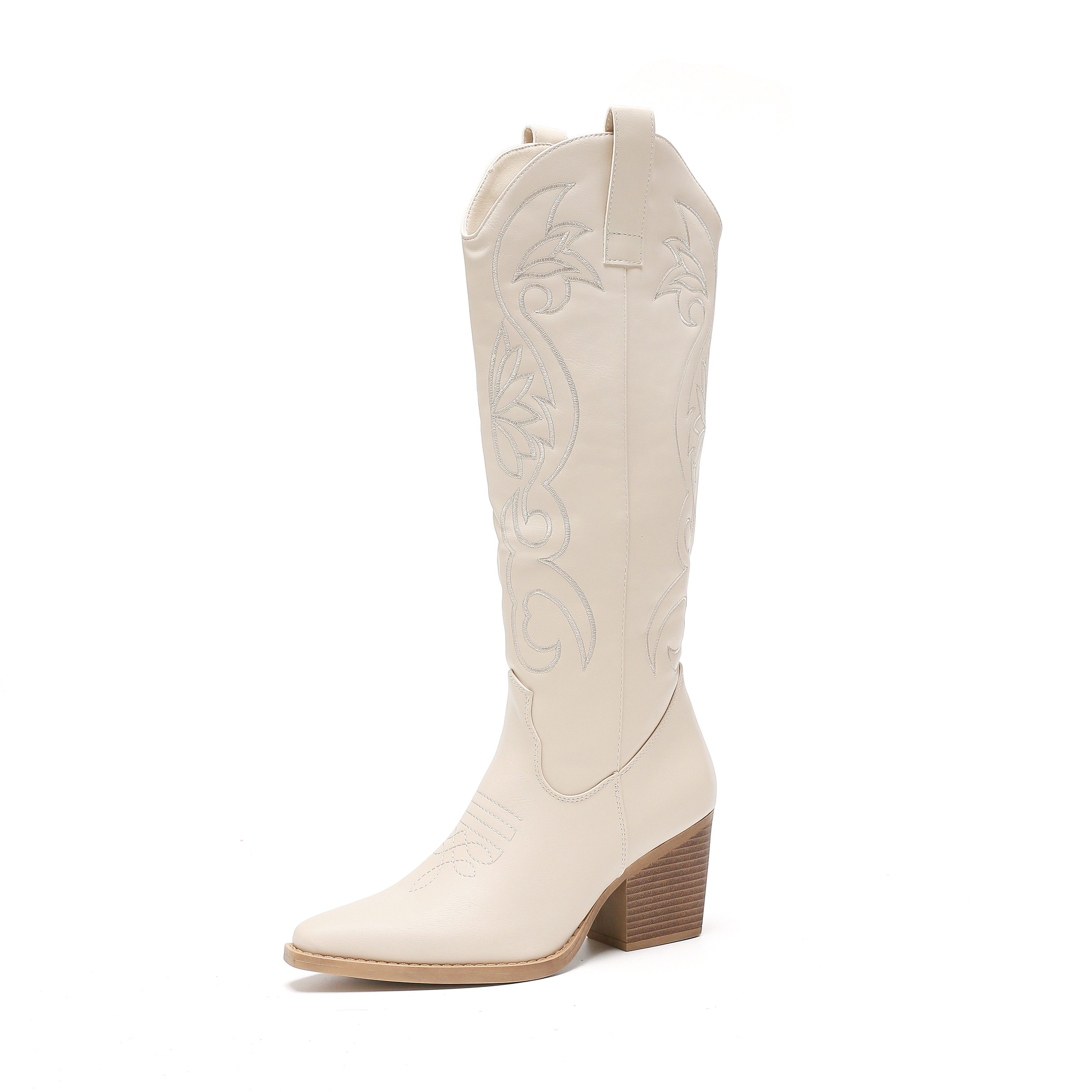 Salinyang Damen Cowboy Stiefel Western Style mit Stickerei & Reißverschluss Cowboystiefel