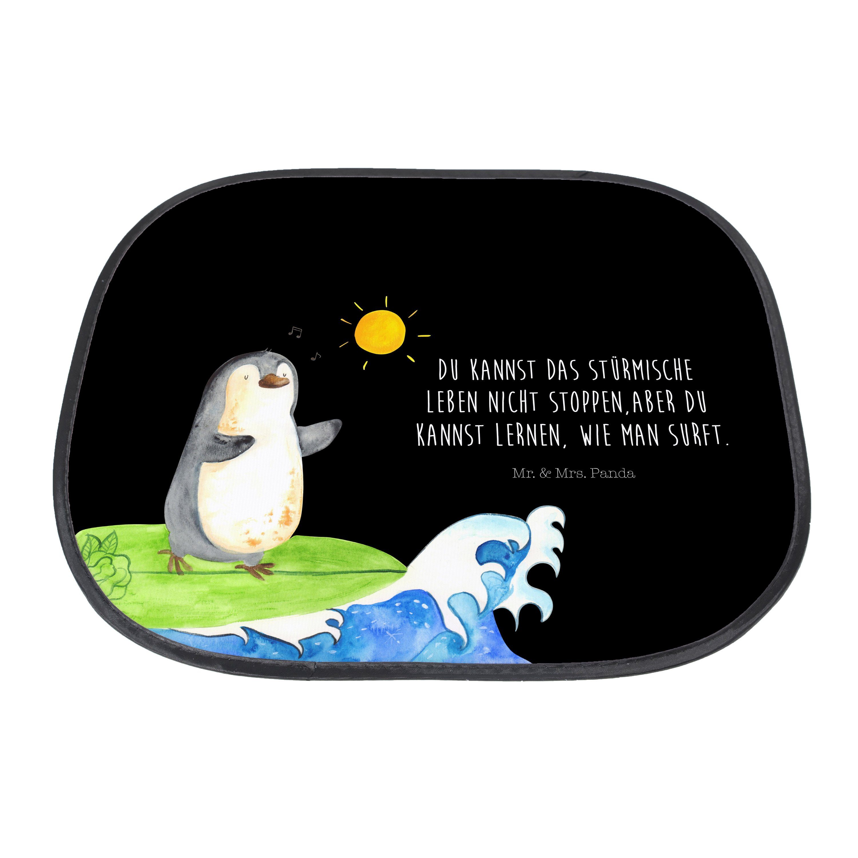 Sonnenschutz Pinguin Surfer - Schwarz Baby, Sonnenschutz Seidenmatt & Mrs. Urlaub, Mr. Geschenk, Panda, Sonne, 