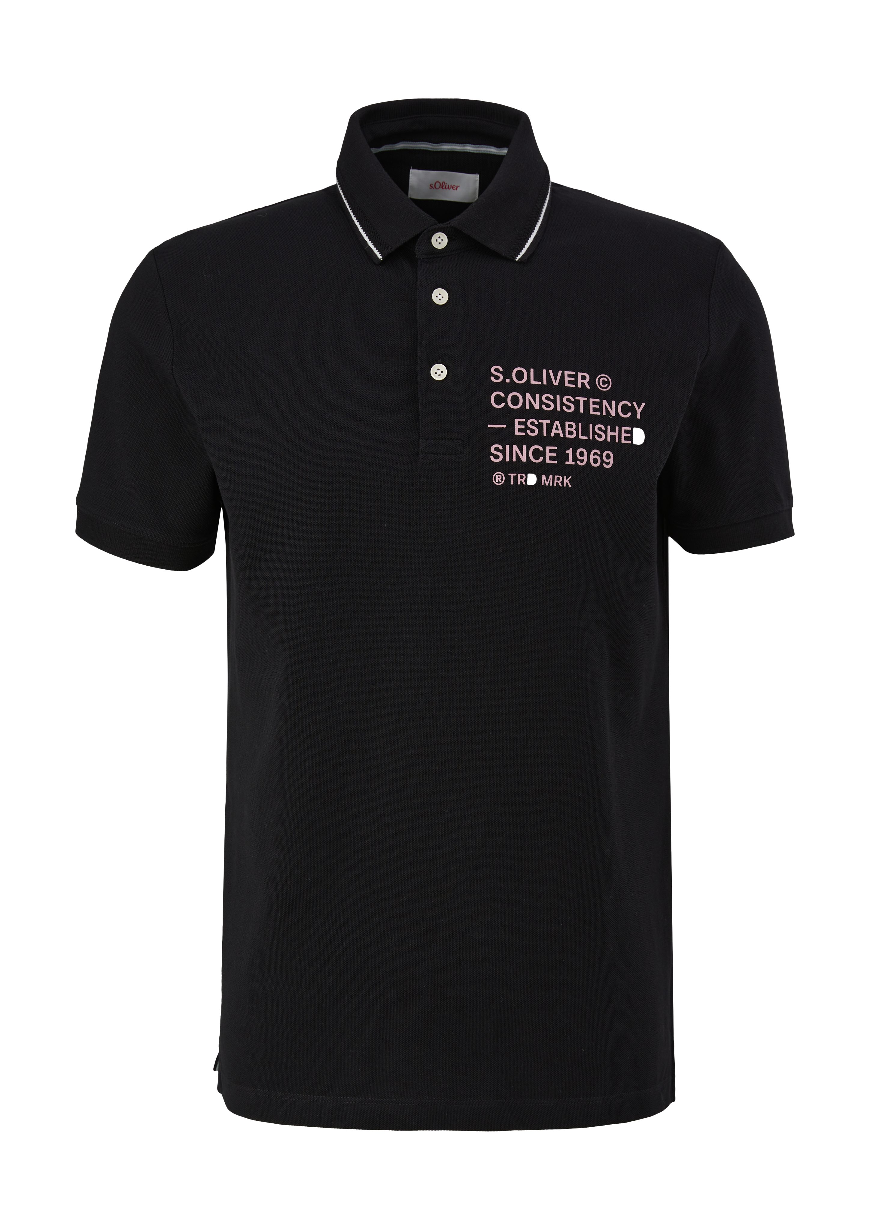 s.Oliver Blende Poloshirt Piquéstruktur mit Kurzarmshirt Artwork, schwarz