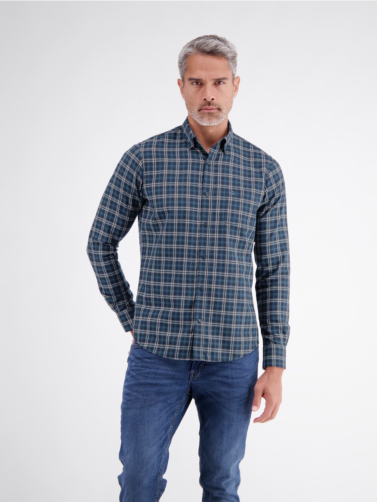 LERROS Karohemd langarm, mit Button-Down-Kragen