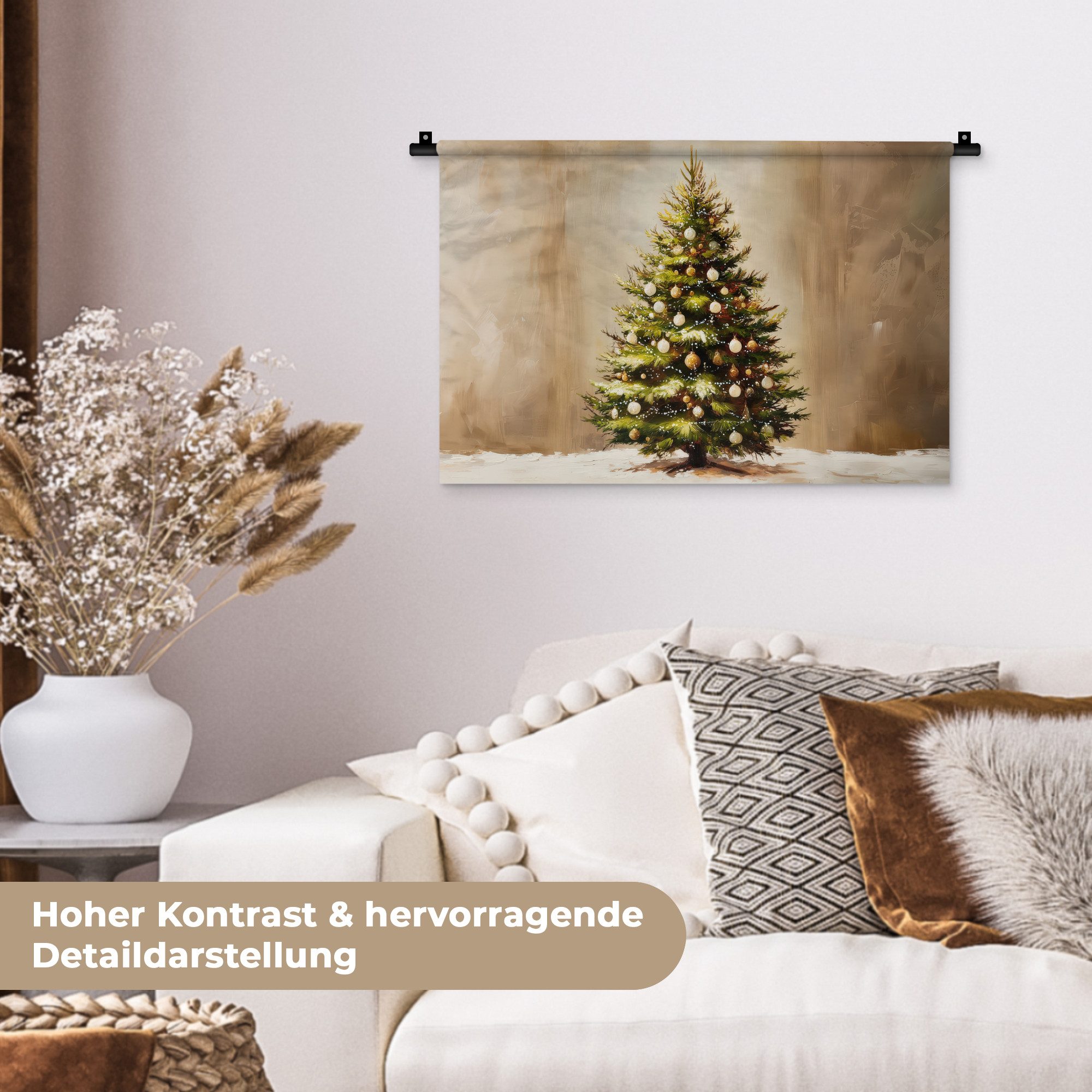 MuchoWow Wandteppich Weihnachten - Atmosphäre - Grün, Rechteckig, Höhe: 3 mm, Wandteppich für Wohnzimmer, Schlafzimmer, 60x40 cm