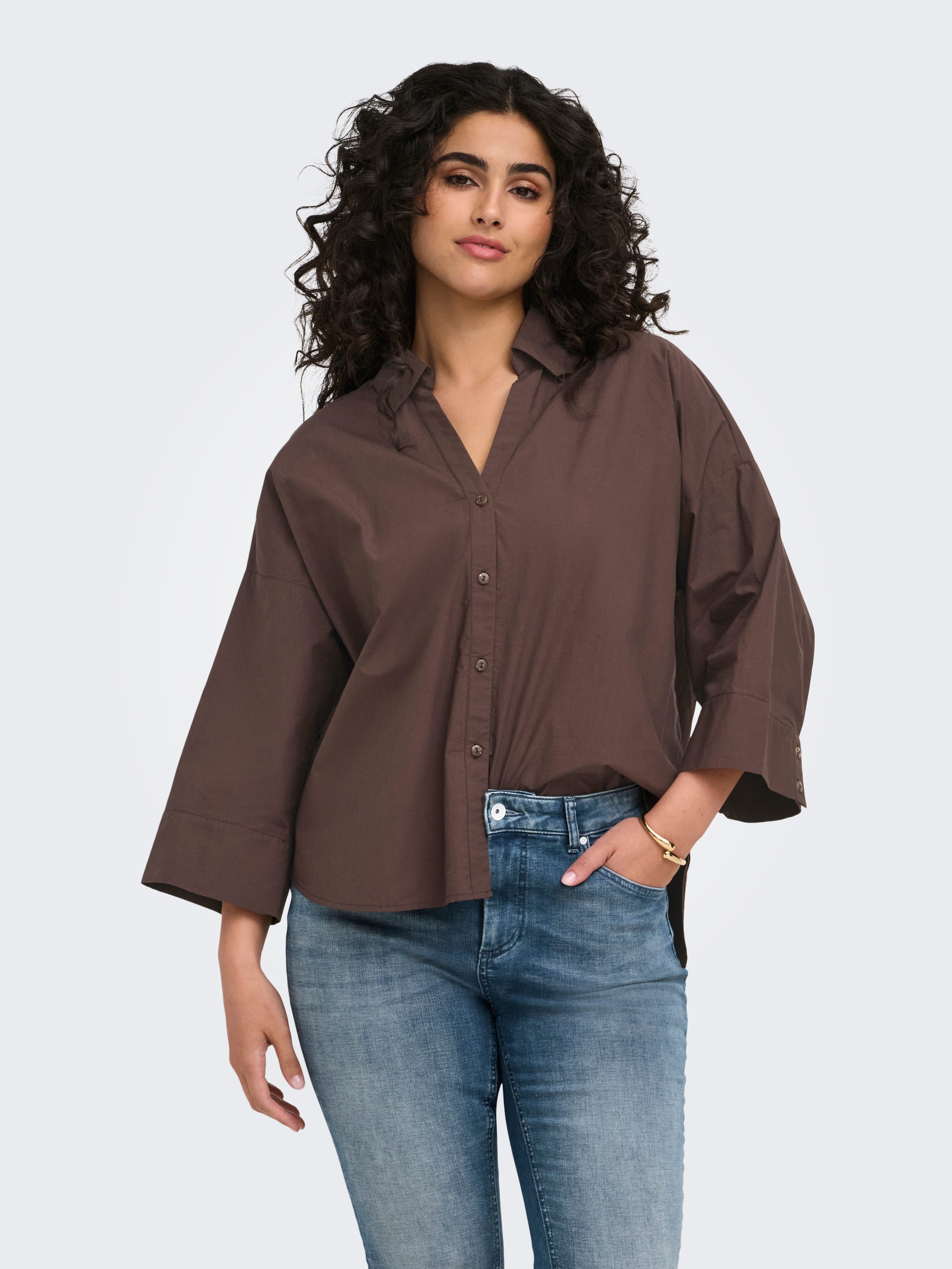 ONLY CARMAKOMA Hemdbluse CARSAJA KERI 3/4 SHIRT WVN NOOS Baumwolle, regular fit