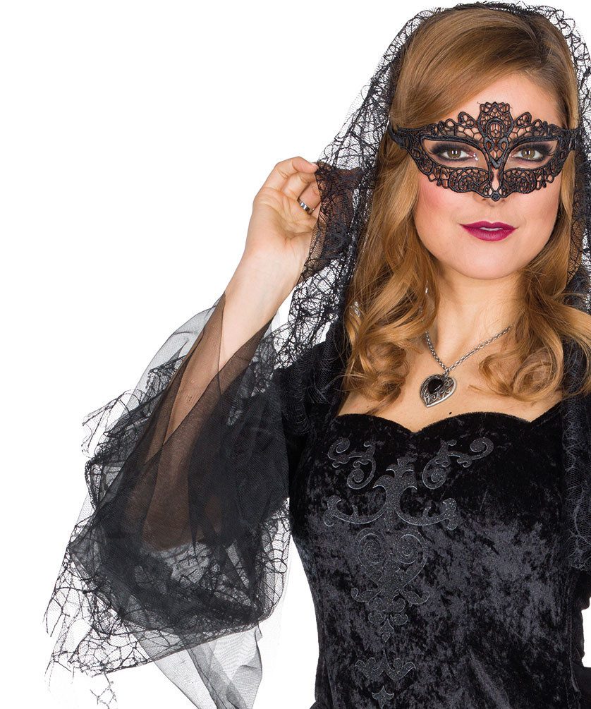 Karneval-Klamotten Hexen-Kostüm Damen mit Überrock Spinnenwebenmuster Halloween, Halloweenkostüm Frauenkostüm schwarze Hexe langes Hexenkleid