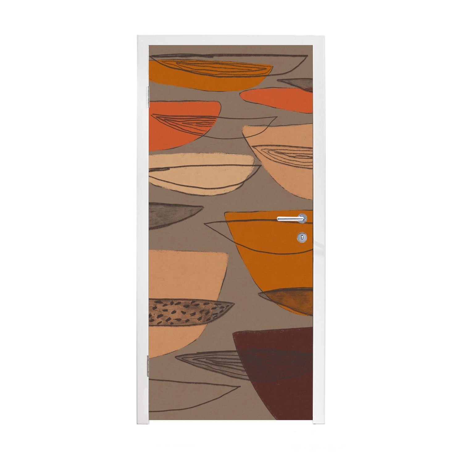 Türaufkleber, bedruckt, für Matt, (1 St), MuchoWow - 75x205 - Abstrakt Vintage Tür, cm Türtapete - Pastell, Fototapete Formen
