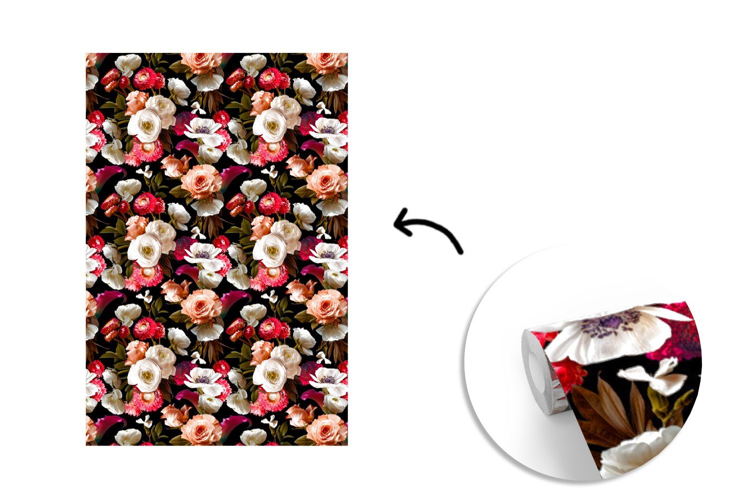 Montagefertig Fototapete Matt, - für Wohnzimmer, - bedruckt, St), Tapete Wandtapete MuchoWow Blumen (3 Pastell, Muster Vinyl