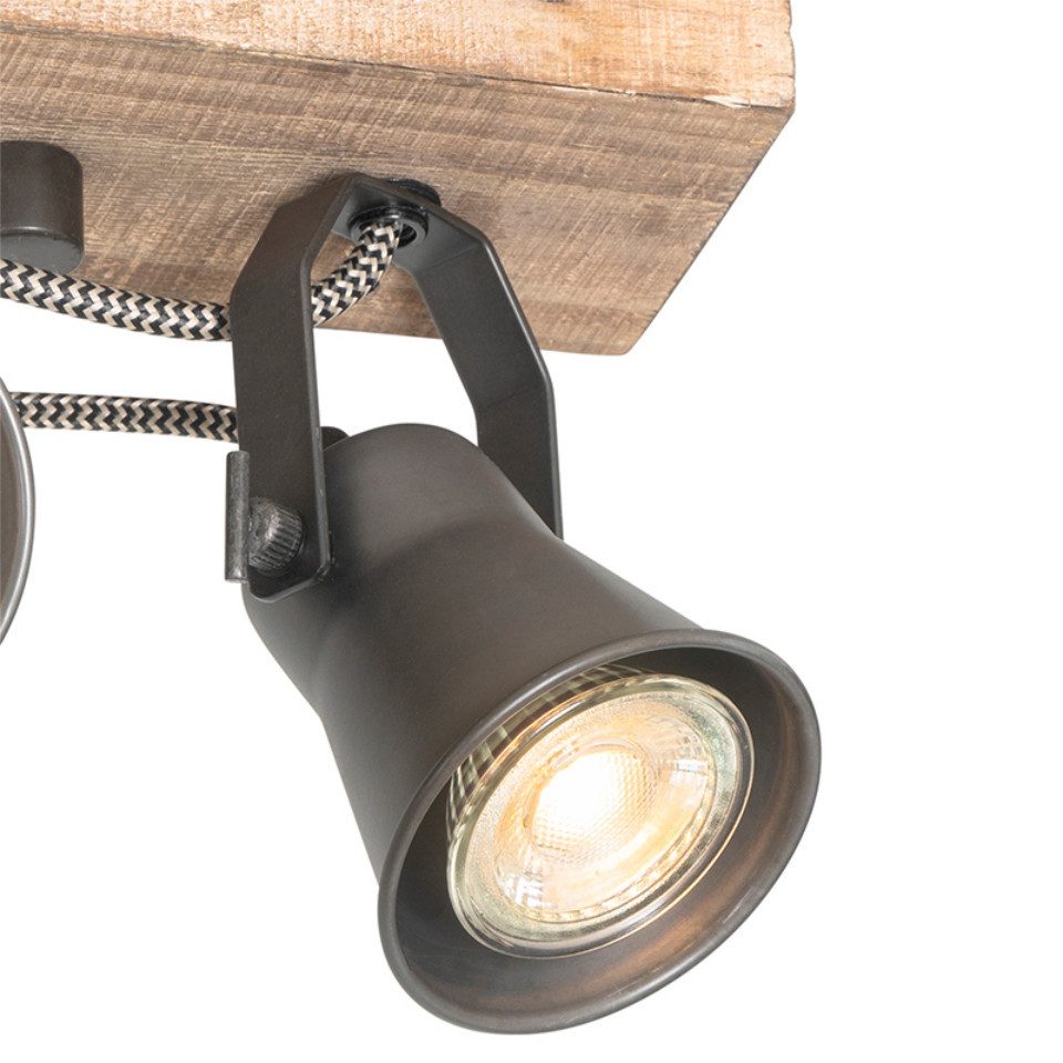Qazqa LED Aufbaustrahler Jelle, ohne Leuchtmittel, GU10, Schwarz, Landhaus, Holz, 4-flammig