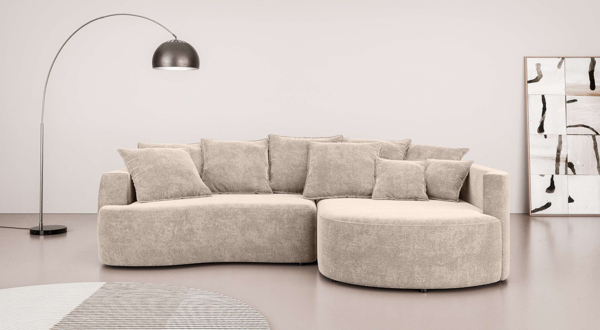 Ecksofa Kahekili, Schlafsofa mit Bettkasten, Maße B/T/H: 255/181/90/ cm