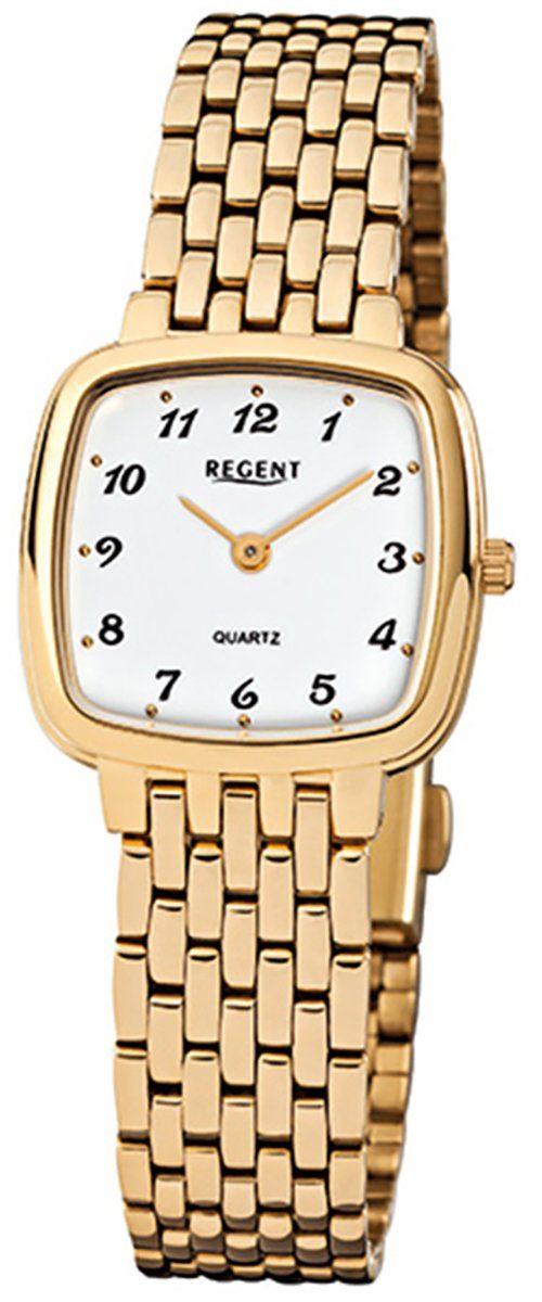 Regent Quarzuhr Regent Damen-Armbanduhr gold Analog F-521, Damen Armbanduhr eckig, klein (ca. 25x25mm), Edelstahl, ionenplattiert