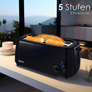 Zilan Toaster ZLN-2713, 2 lange Schlitze, für 4 Scheiben, 1400 W, mit Brötchenaufsatz