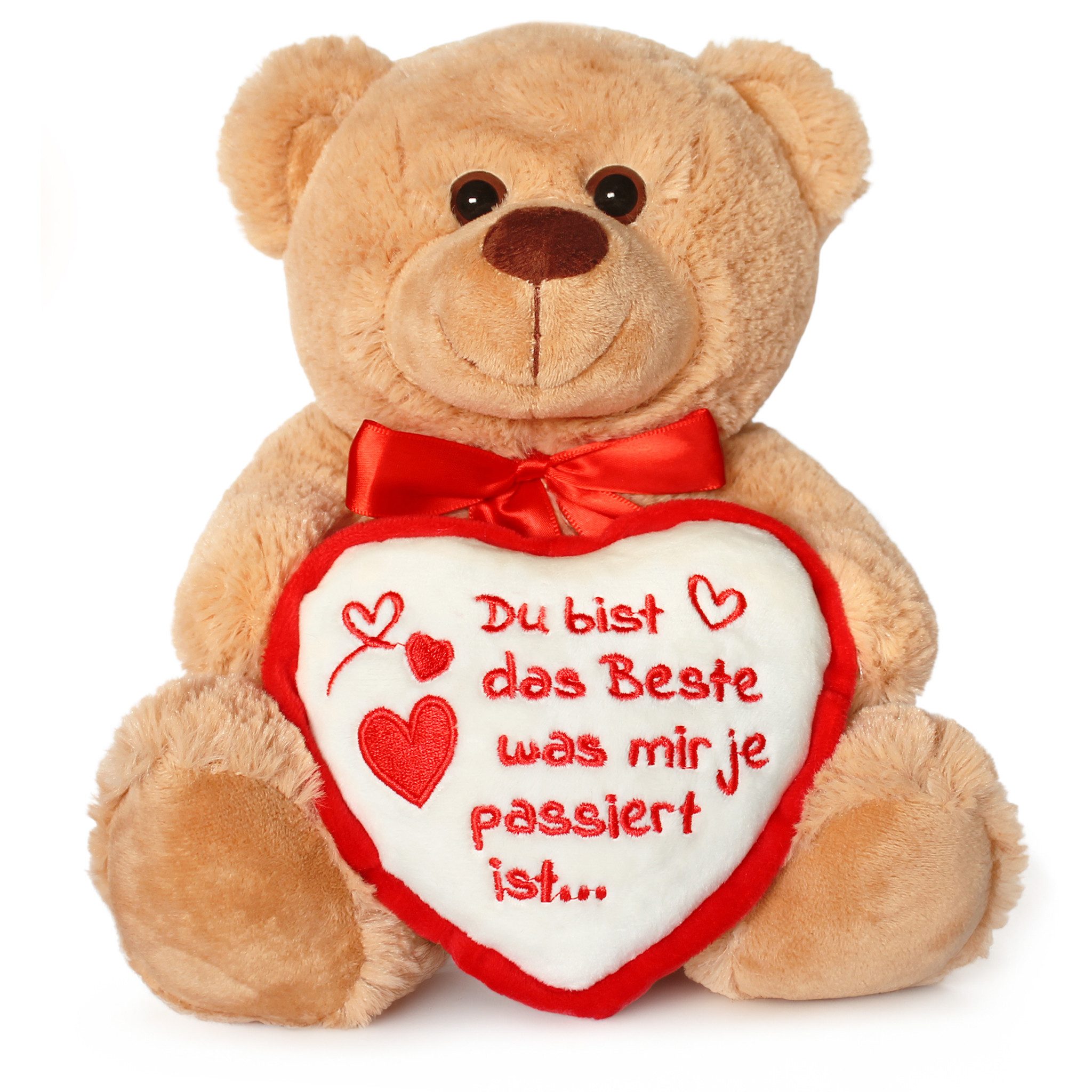 matches21 HOME & HOBBY Plüschfigur Teddybär mit Herz DU BIST DAS BESTE Plüsch-Teddy braun 25 cm (1-St), Süßes Kuscheltier als Valentinstag Liebe Geschenk