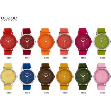 OOZOO Quarzuhr Oozoo Damen Armbanduhr fuchsia, (Analoguhr), Damenuhr rund, groß (ca. 42mm) Lederarmband, Fashion-Style