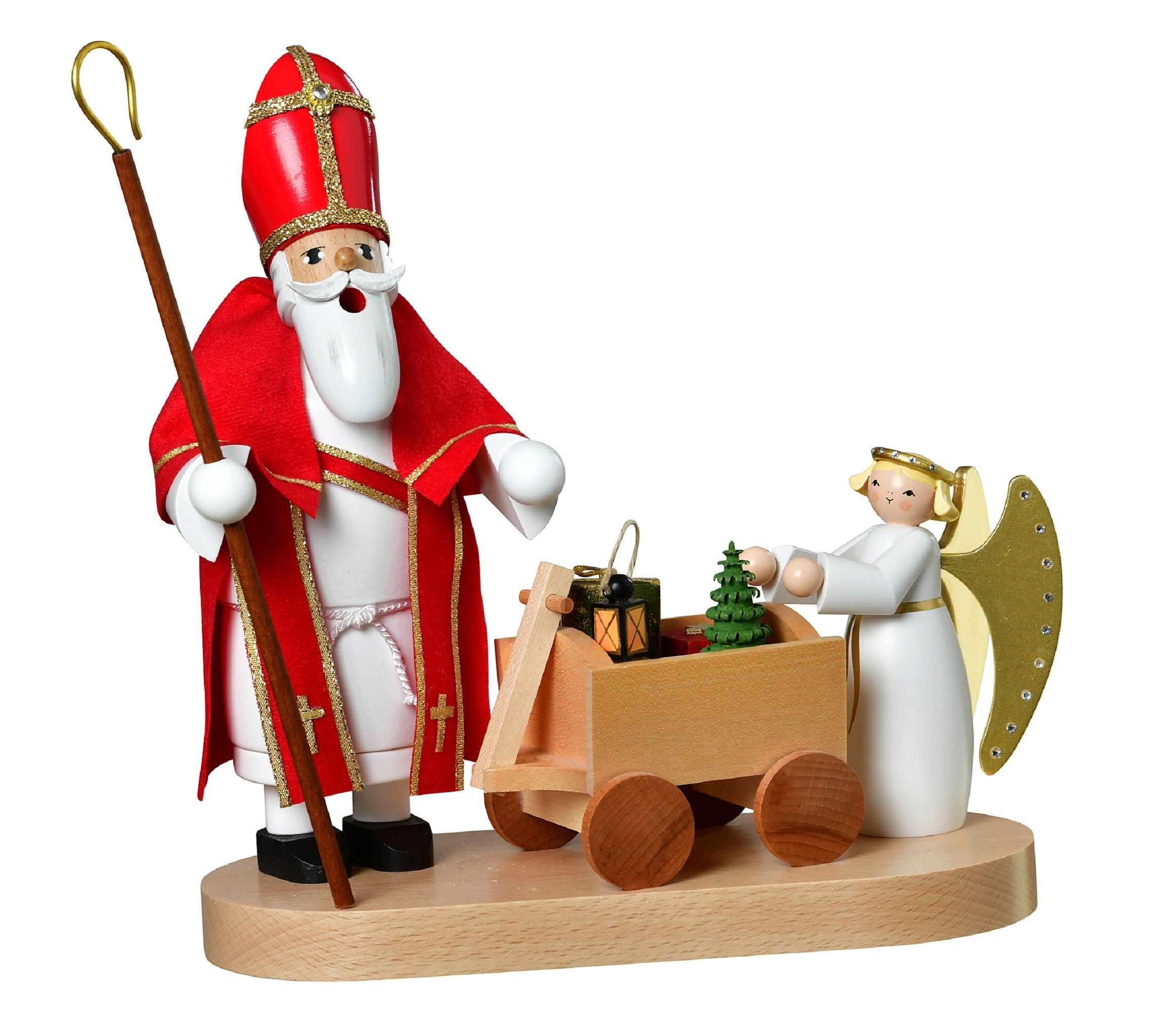 KWO Kunstgewerbe Werkstätten Räuchermännchen Heiliger St. Nikolaus mit Christkind, Handarbeit aus dem Erzgebirge