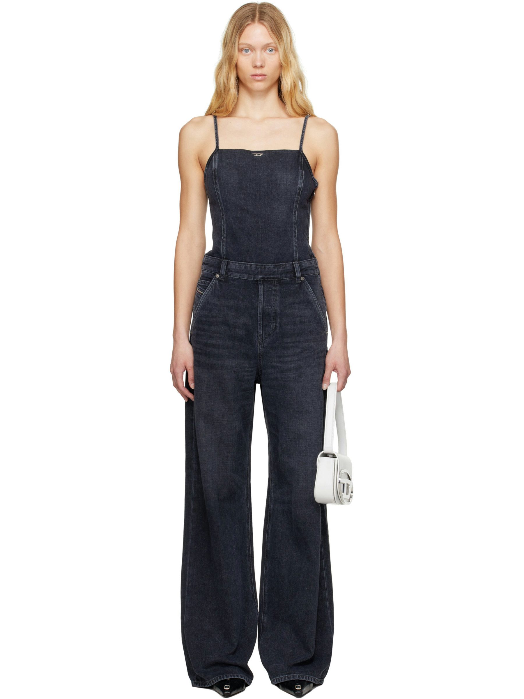Diesel Loose-fit-Jeans Denim Jumpsuit Overall - DE-VORS figurbetontes Oberteil mit weitem Bein