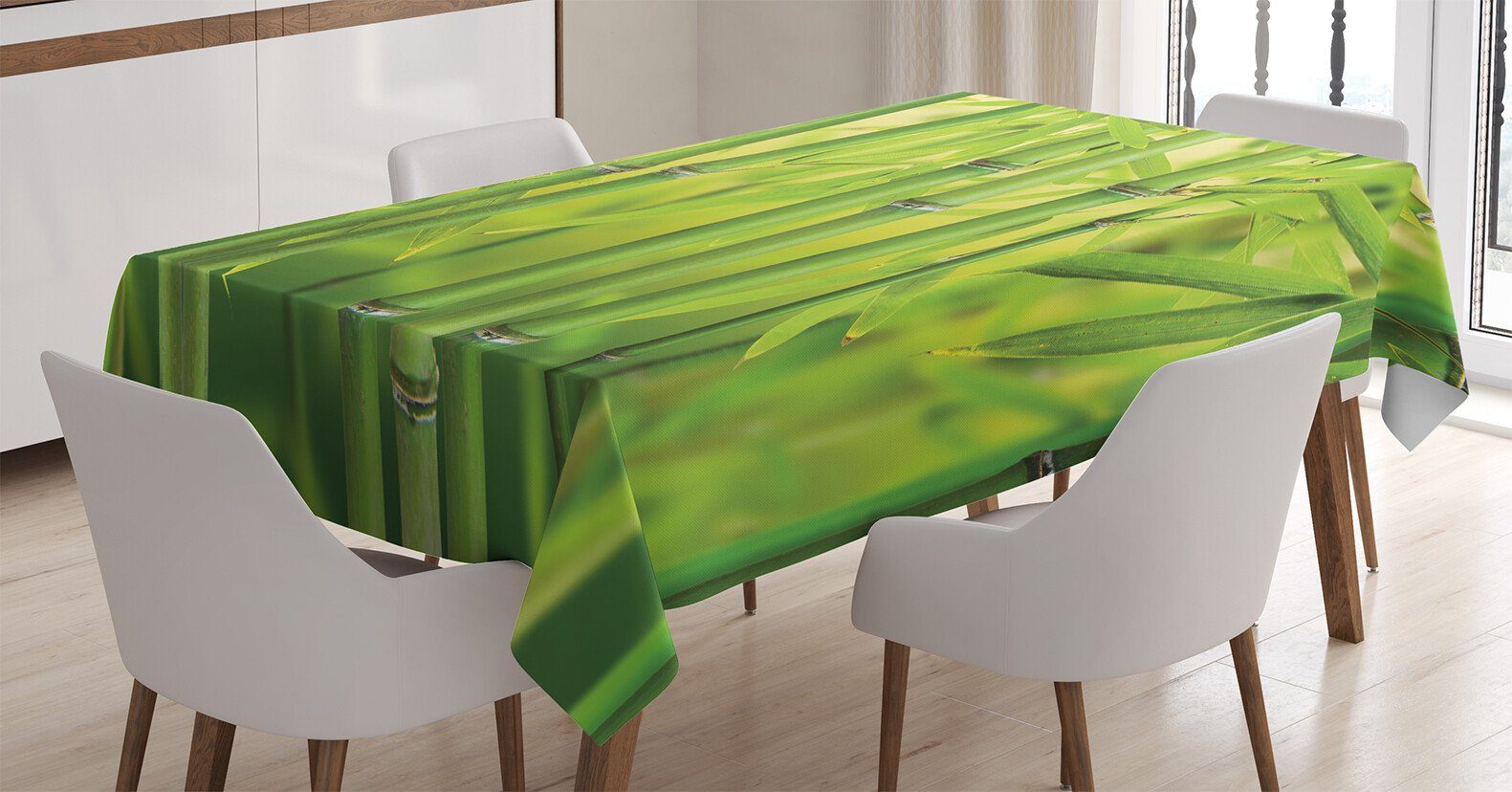 Abakuhaus Tischdecke Farbfest Waschbar Für den Außen Bereich geeignet Klare Farben, Grün Bambussprosse Stem Wald