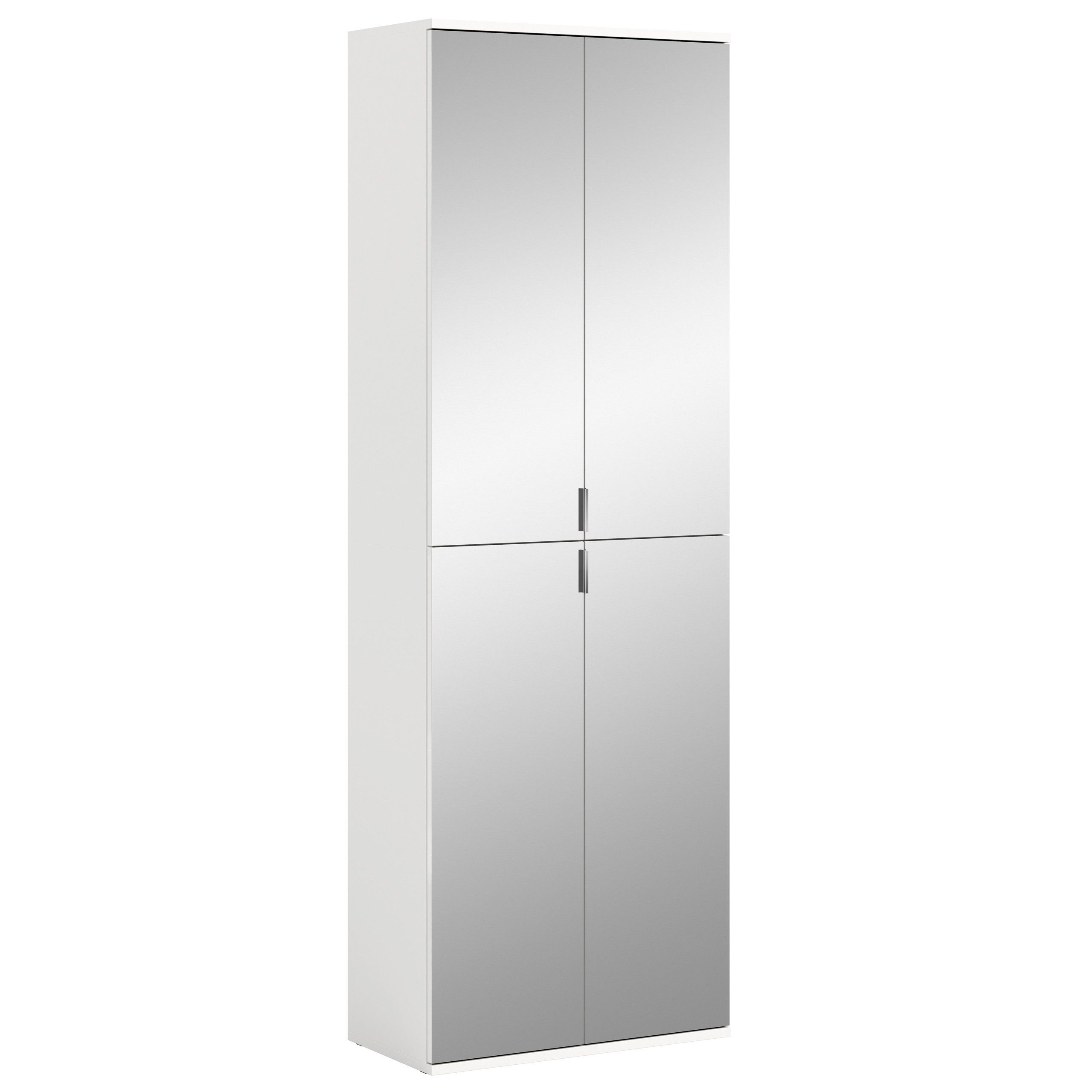 Newroom Hochschrank Weiß 193 cm Schrank Weiß Spiegelglas Modern mit Spiegel Schuhschrank Flur