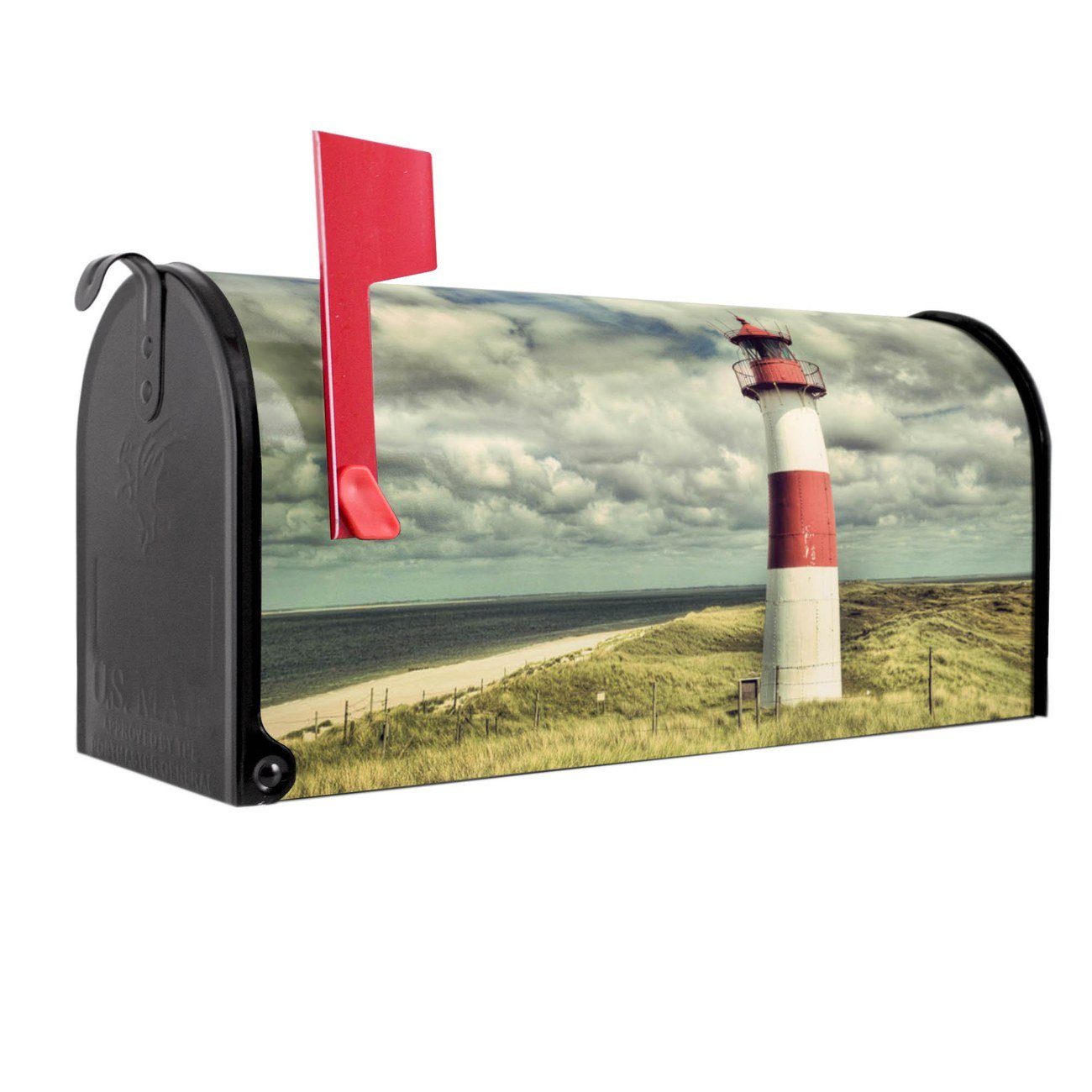 banjado Amerikanischer Briefkasten Mailbox Leuchtturm Sylt (Amerikanischer Briefkasten, original aus Mississippi USA), 22 x 17 x 51 cm schwarz